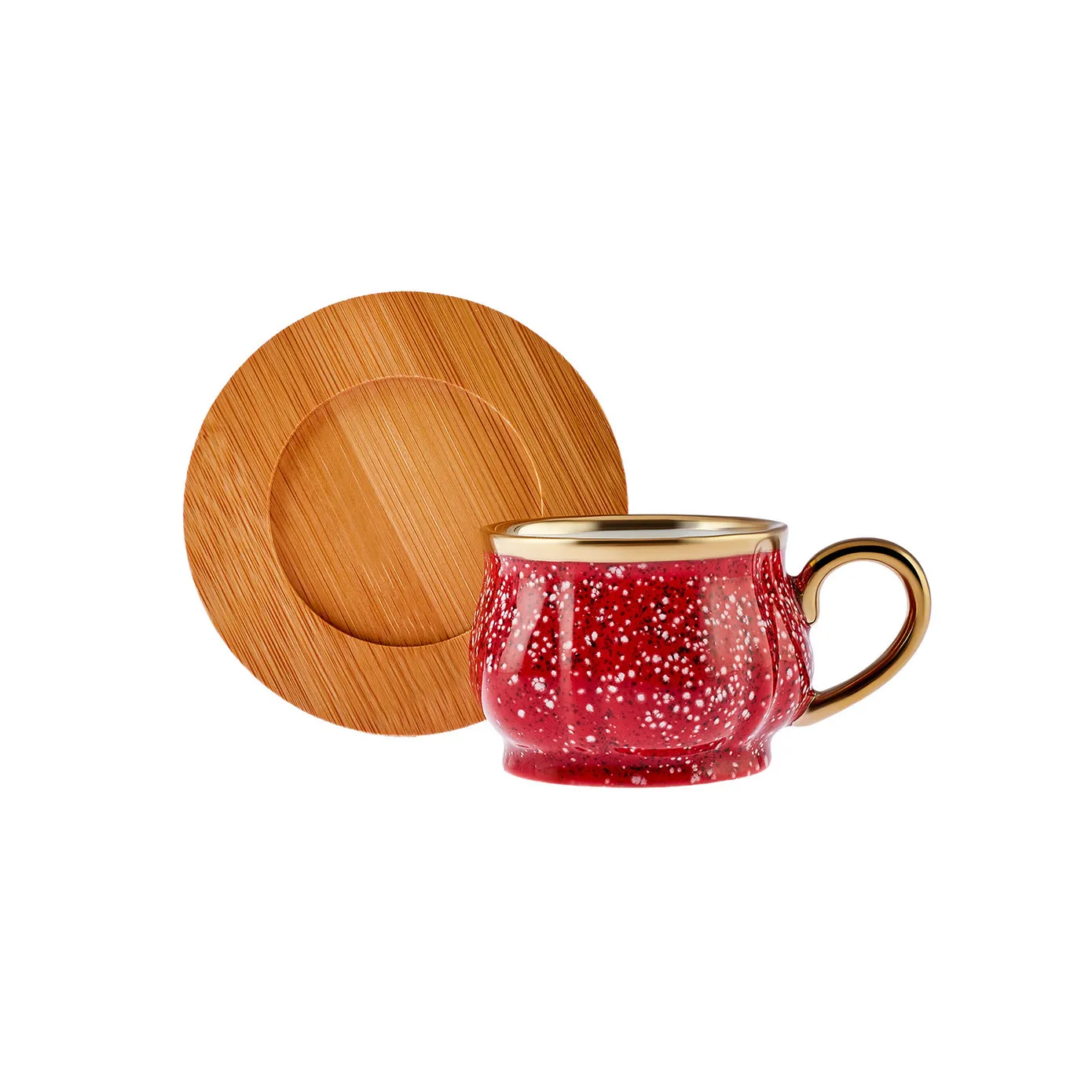Karaca 12-Piece Bone China Espresso Turkish Coffee Cup Set with Bamboo Tray for 6 People, 90ml, Red Multi - Image 7