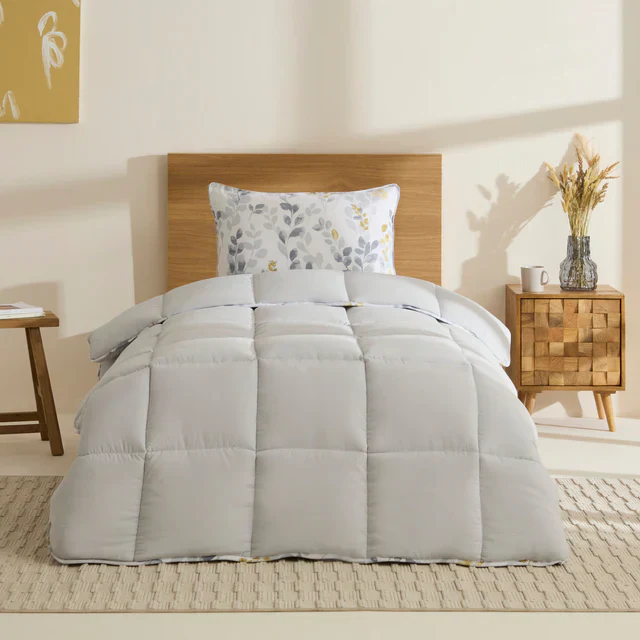 Karaca Leaf Comforter Set, Single, 155x220+50x70cm, Grey