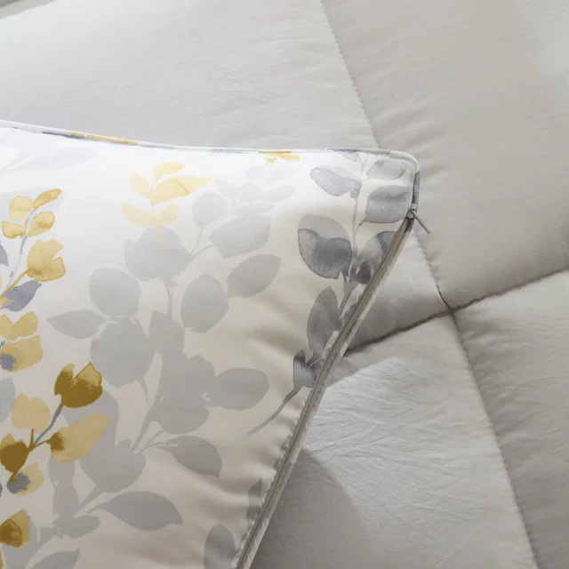 Karaca Leaf Comforter Set, Single, 155x220+50x70cm, Grey - Image 3