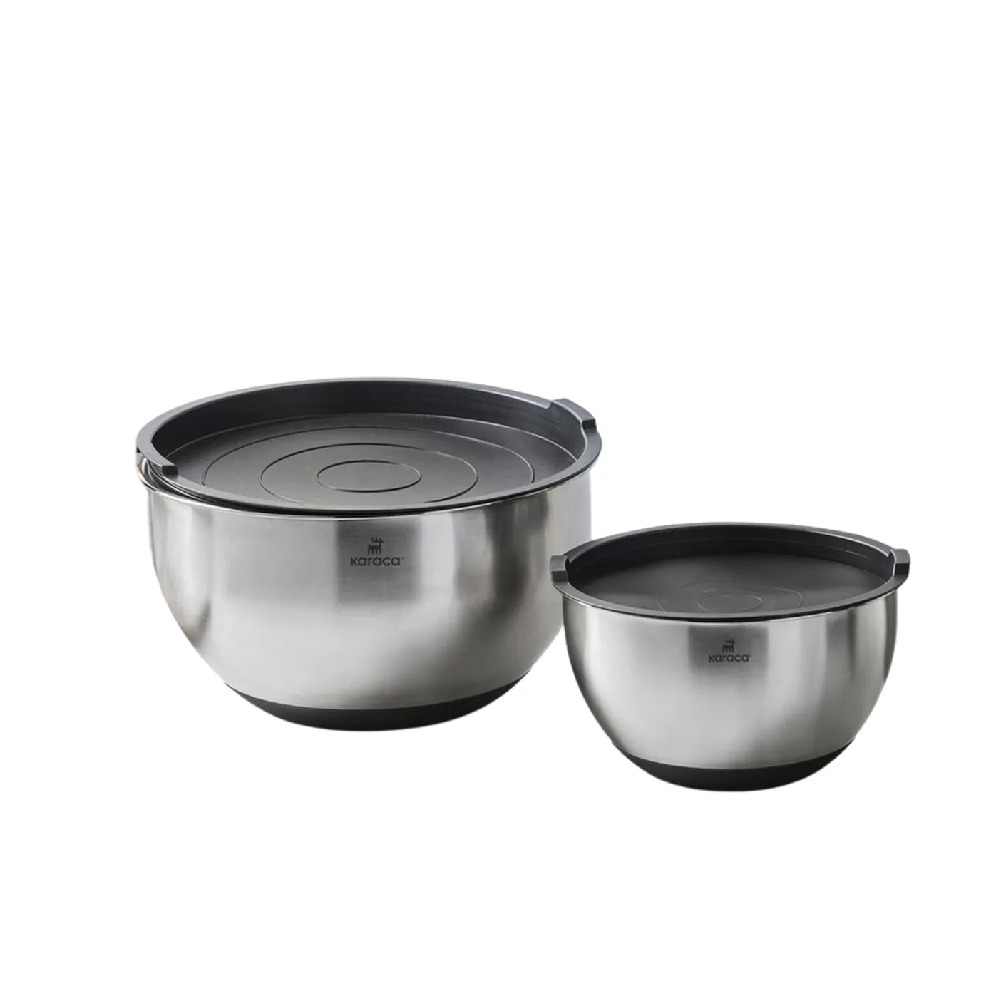 Karaca 2 Piece Stainless Steel Mixing Bowl Set with Lid, Silver Black - Image 2