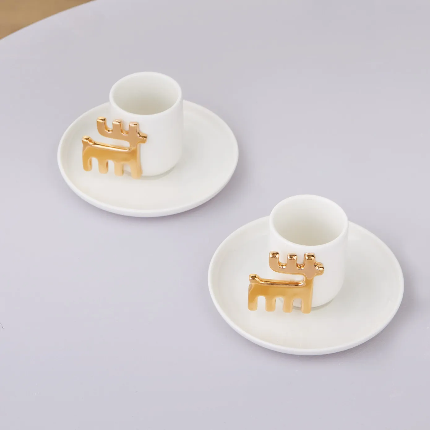 Karaca 50th Anniversary Collection 4-Piece Porcelain Espresso Turkish Coffee Cup Set for 2 People, 80ml, White Multi - Image 2