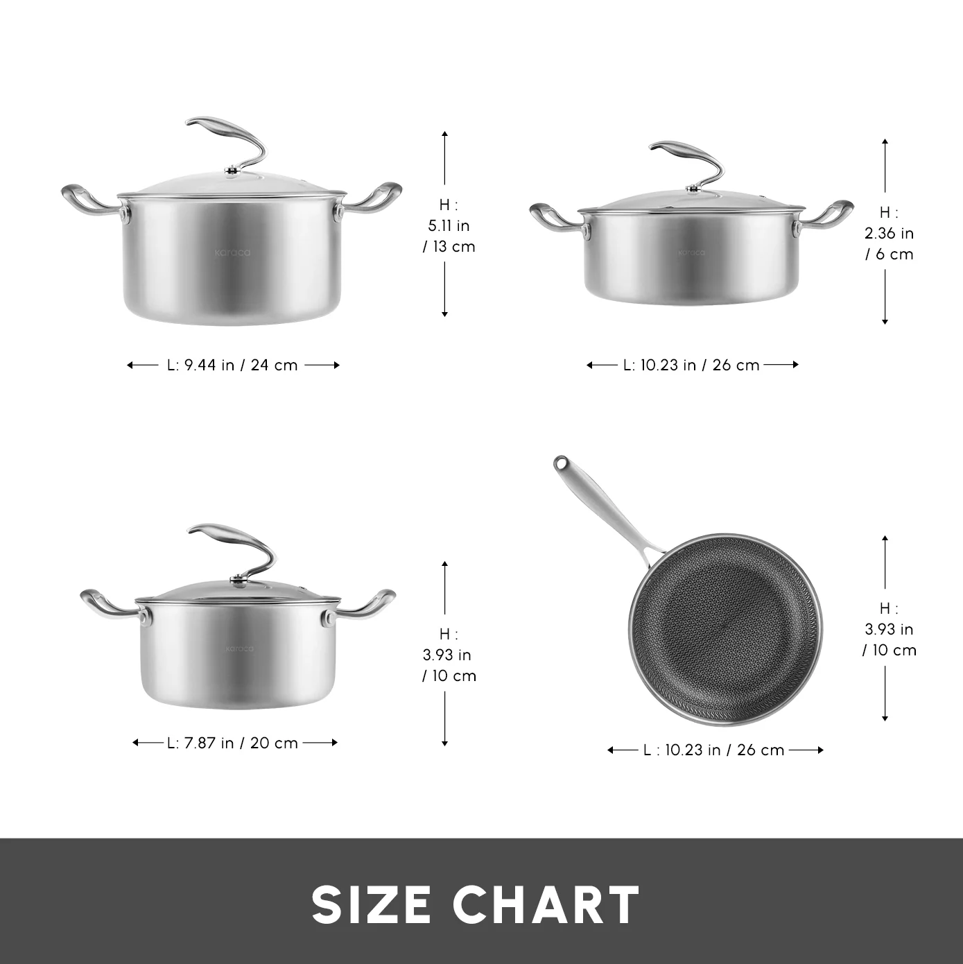 Karaca 5Ply PowerSteel 7-Piece 316+ Stainless Steel Induction Cookware Set, Silver - Image 3