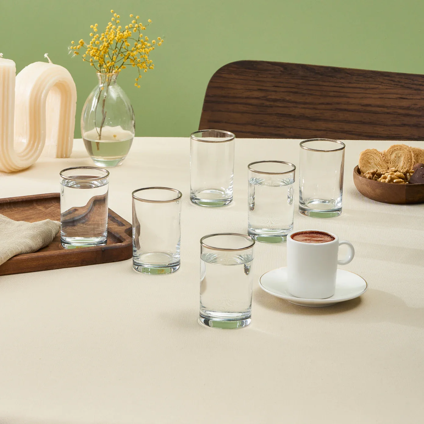 Karaca Işıl 6-Piece Glass Small Water Glass Set for 6 Person, 110ml, Platinium