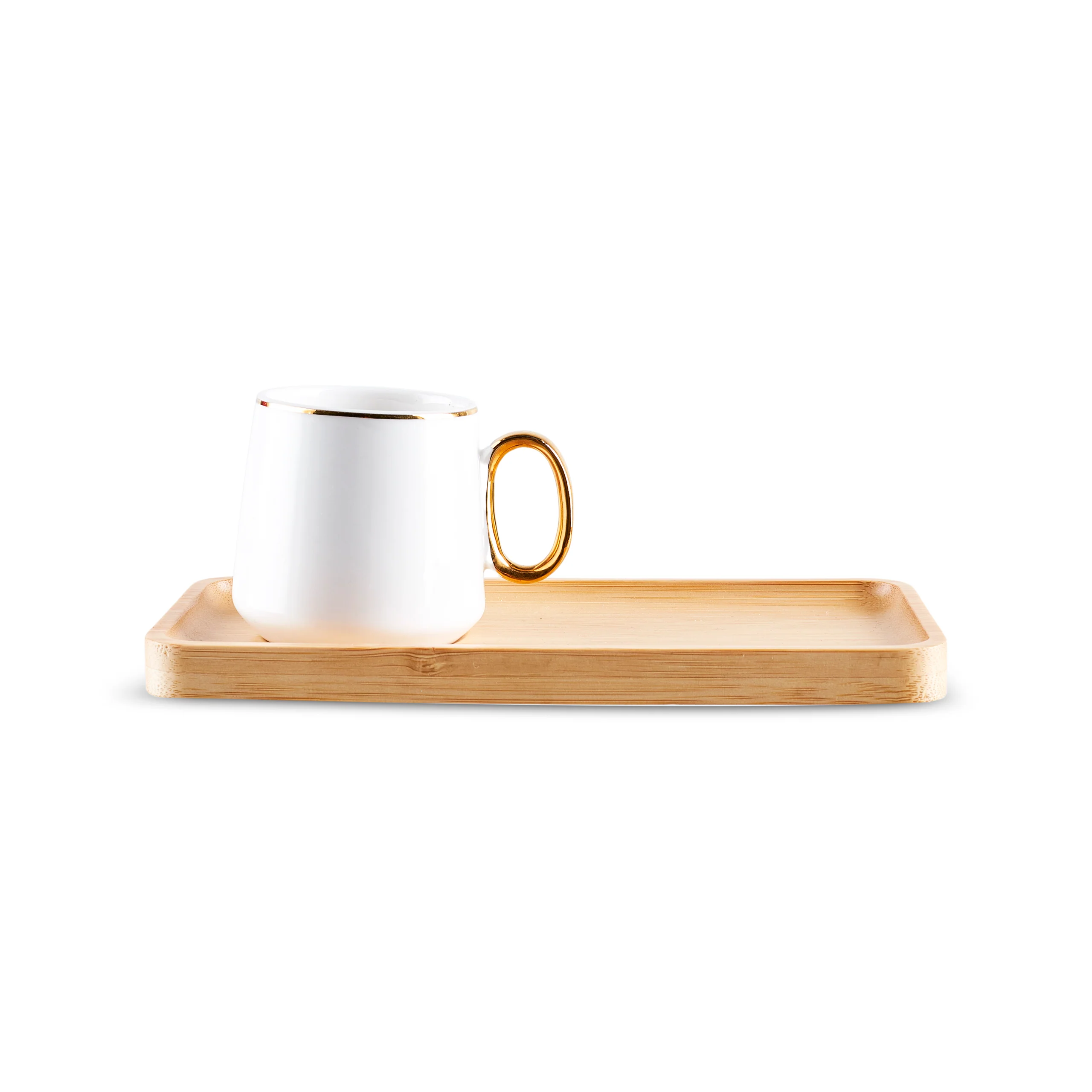 Karaca Ada 4-Piece Bone China Coffee Cup Set with Bamboo Saucer, 90ml, White - Image 8