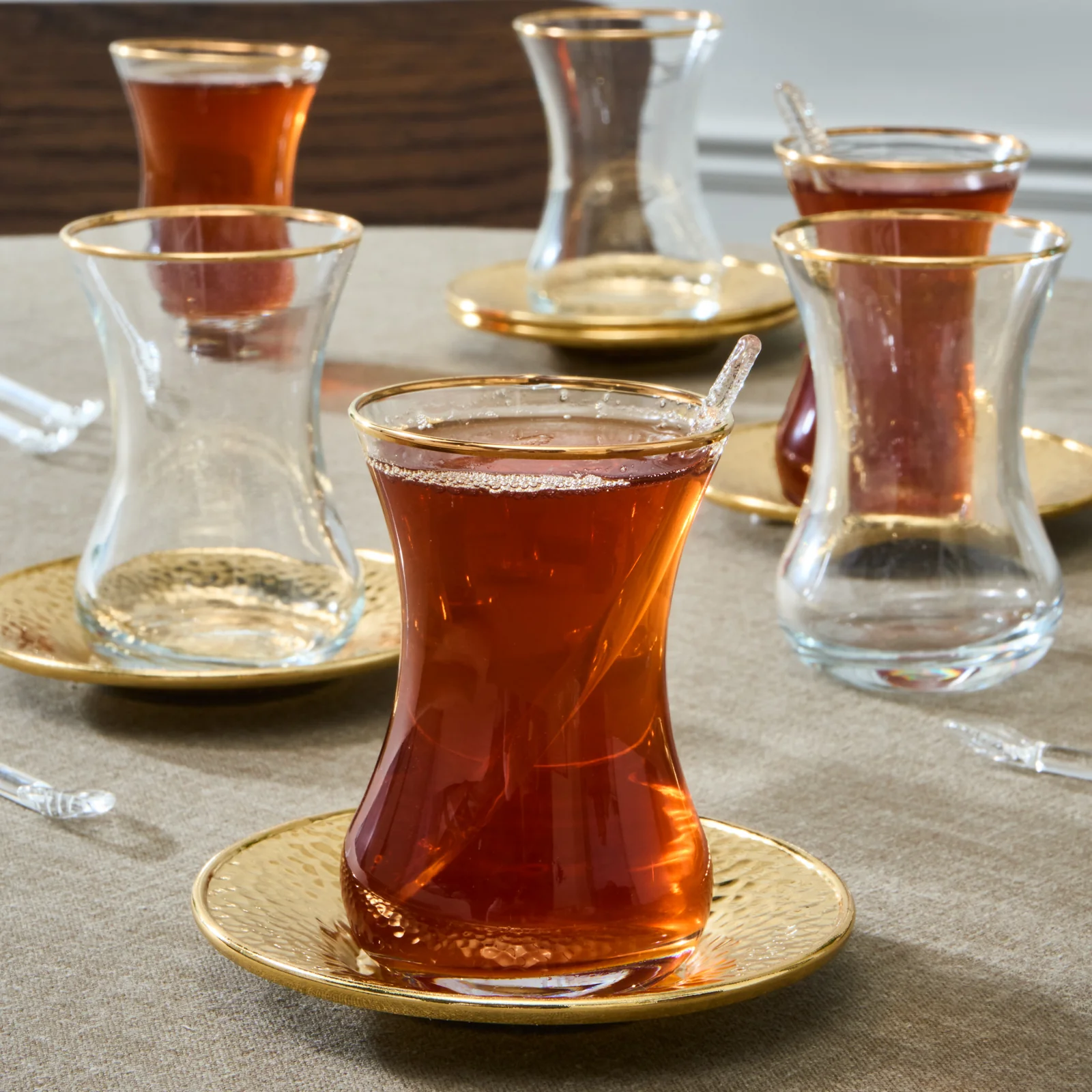 Karaca Ada 18-Piece Turkish Tea Set for 6 People, 130ml, Gold - Image 3