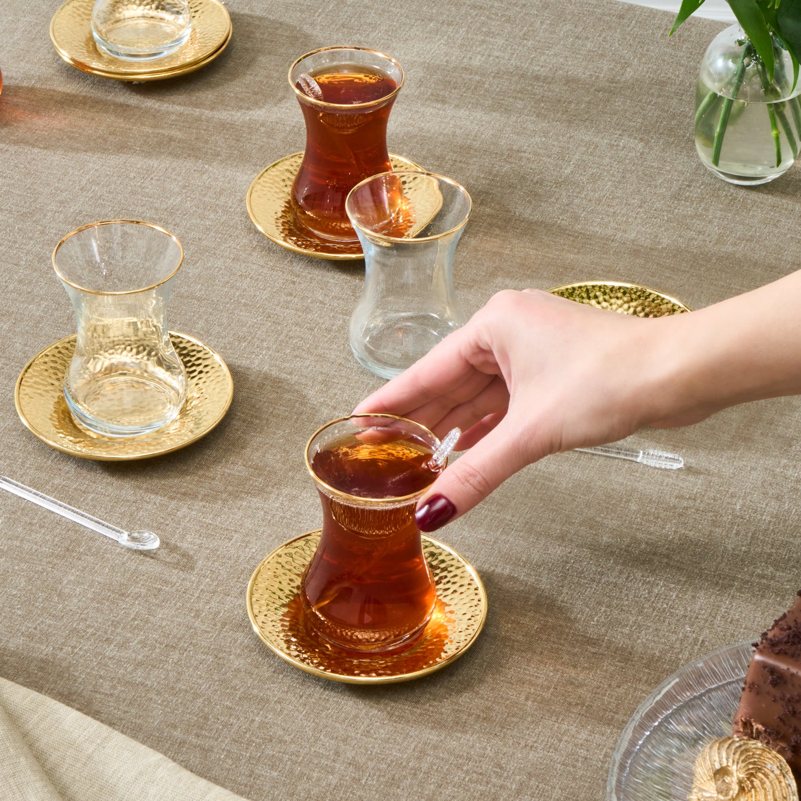 Karaca Ada 18-Piece Turkish Tea Set for 6 People, 130ml, Gold - Image 4