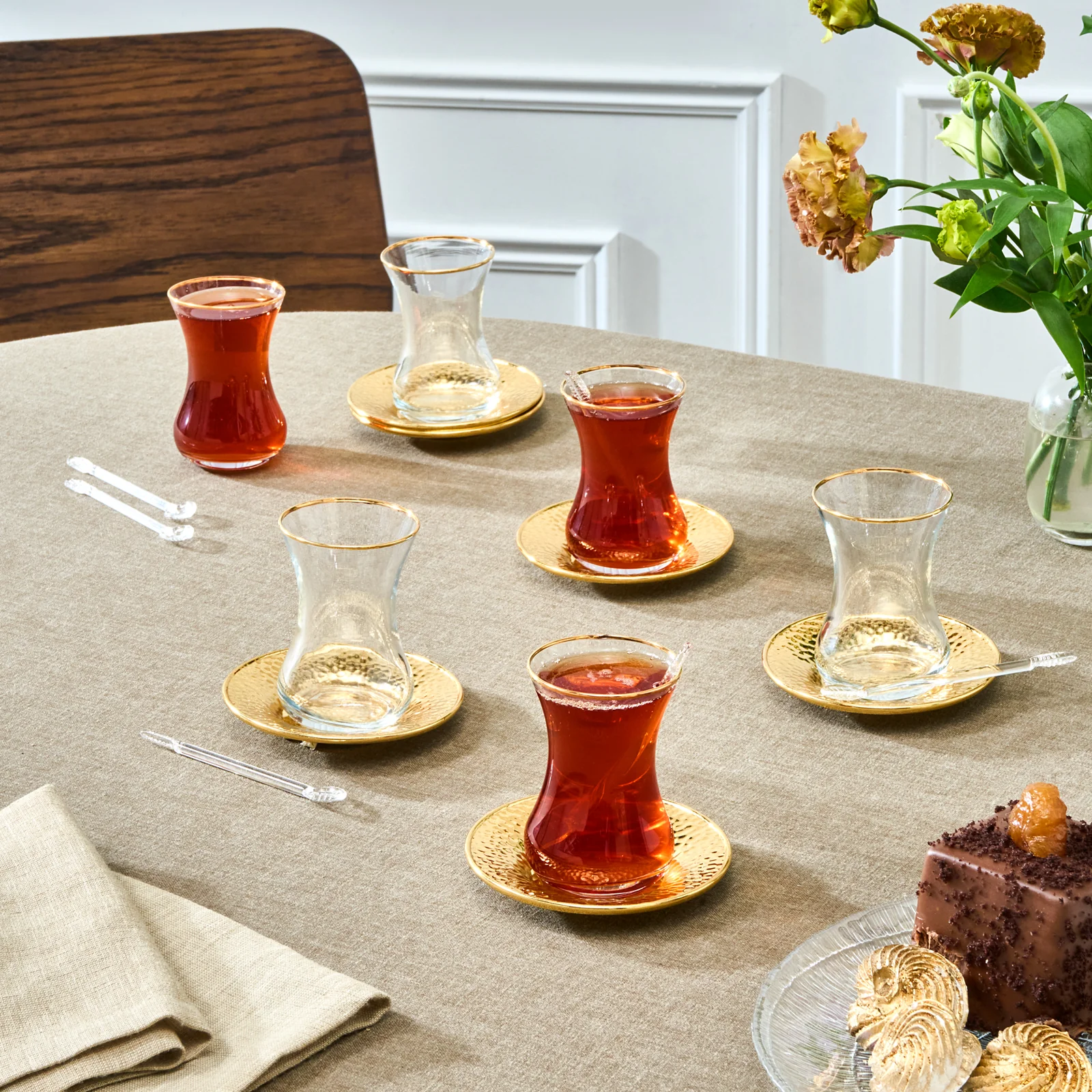 Karaca Ada 18-Piece Turkish Tea Set for 6 People, 130ml, Gold - Image 6