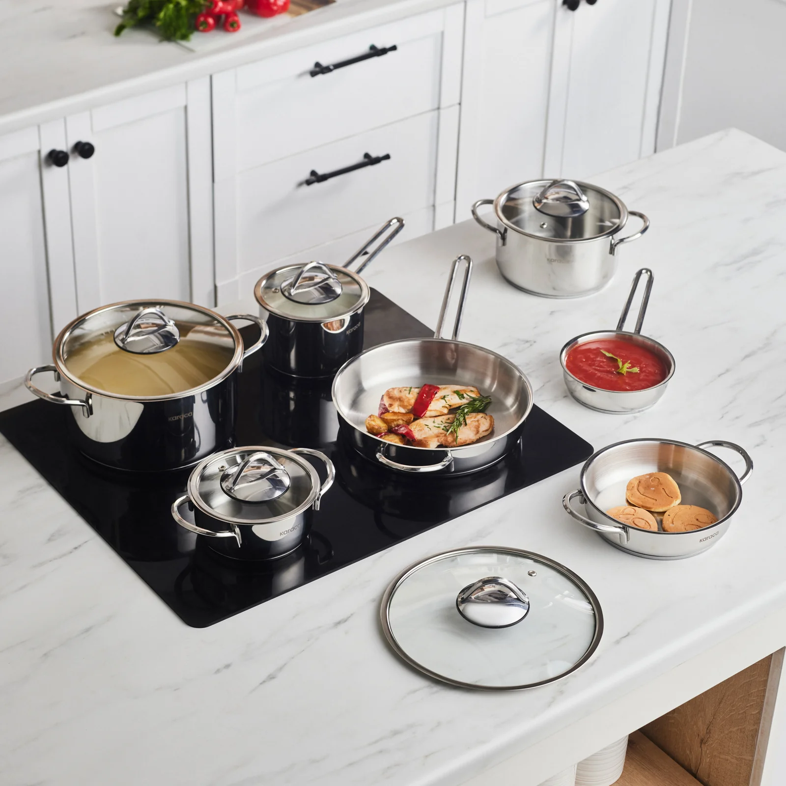 Karaca Ada V2 12-Piece Stainless Steel Induction Cookware Set, Silver - Image 3