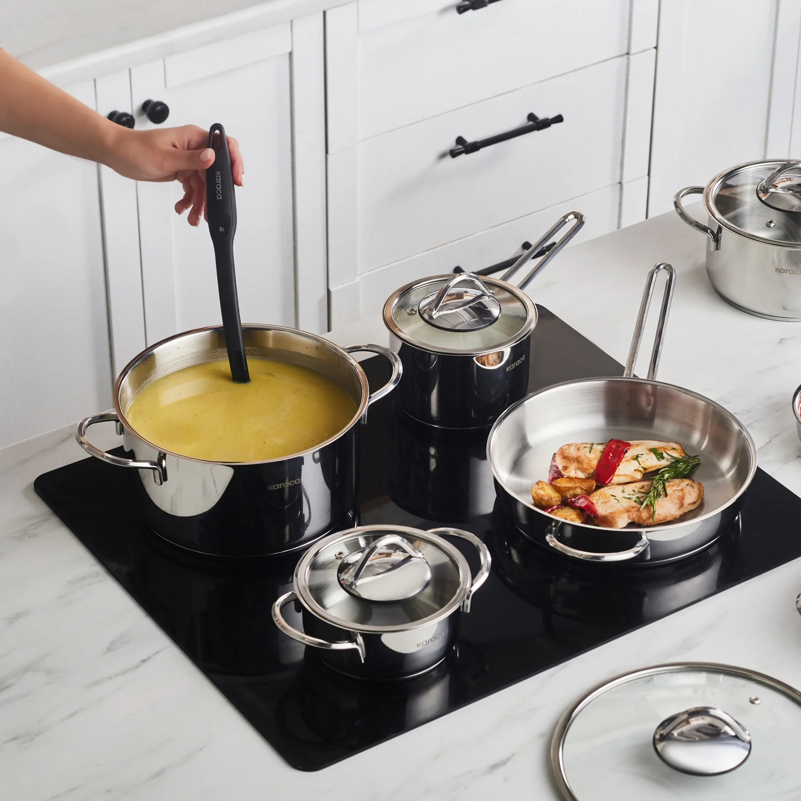 Karaca Ada V2 12-Piece Stainless Steel Induction Cookware Set, Silver - Image 4