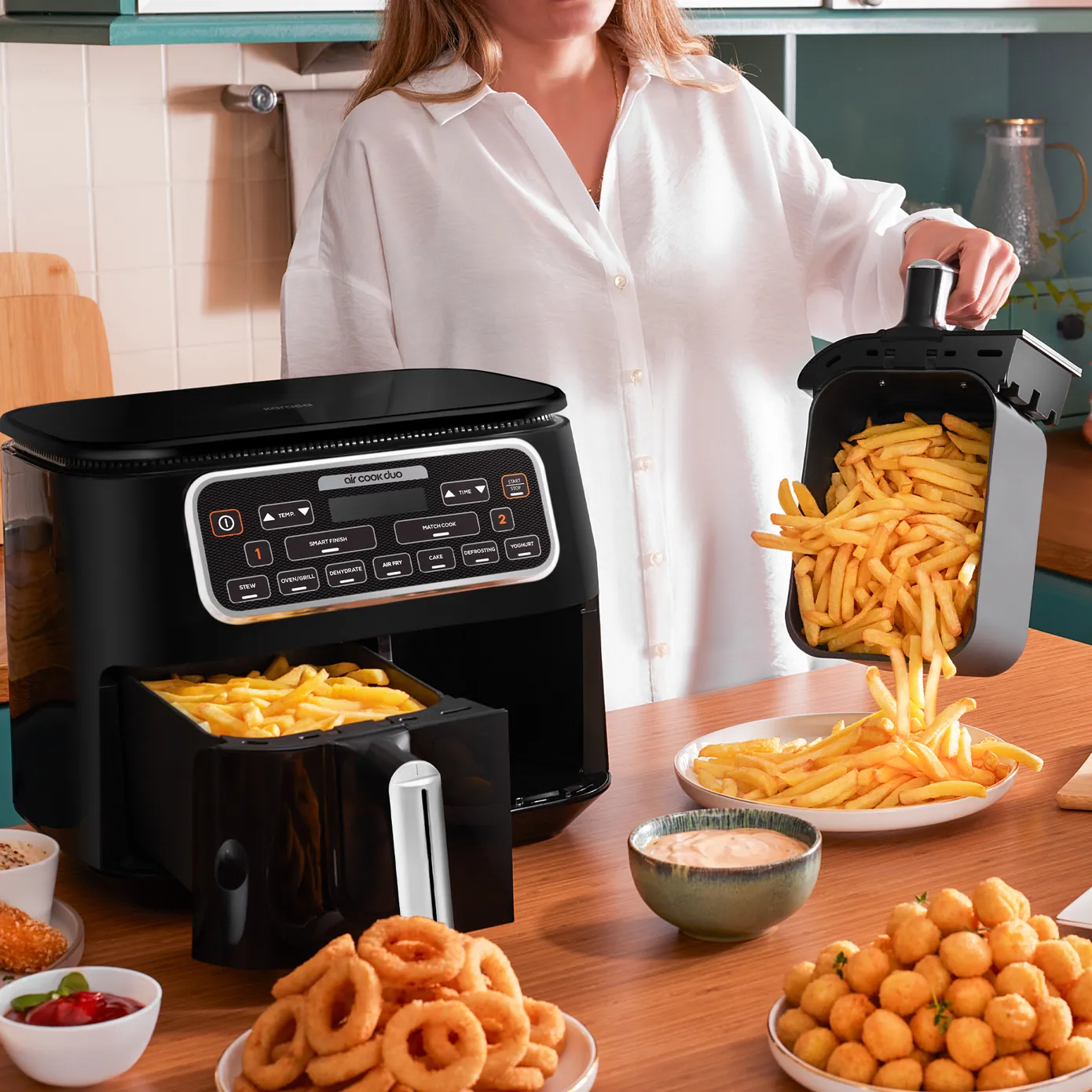 Karaca Air Cook Duo 2-in-1 Air Fryer with Stew Function, 8L, 2500W, Black Chrome - Image 6
