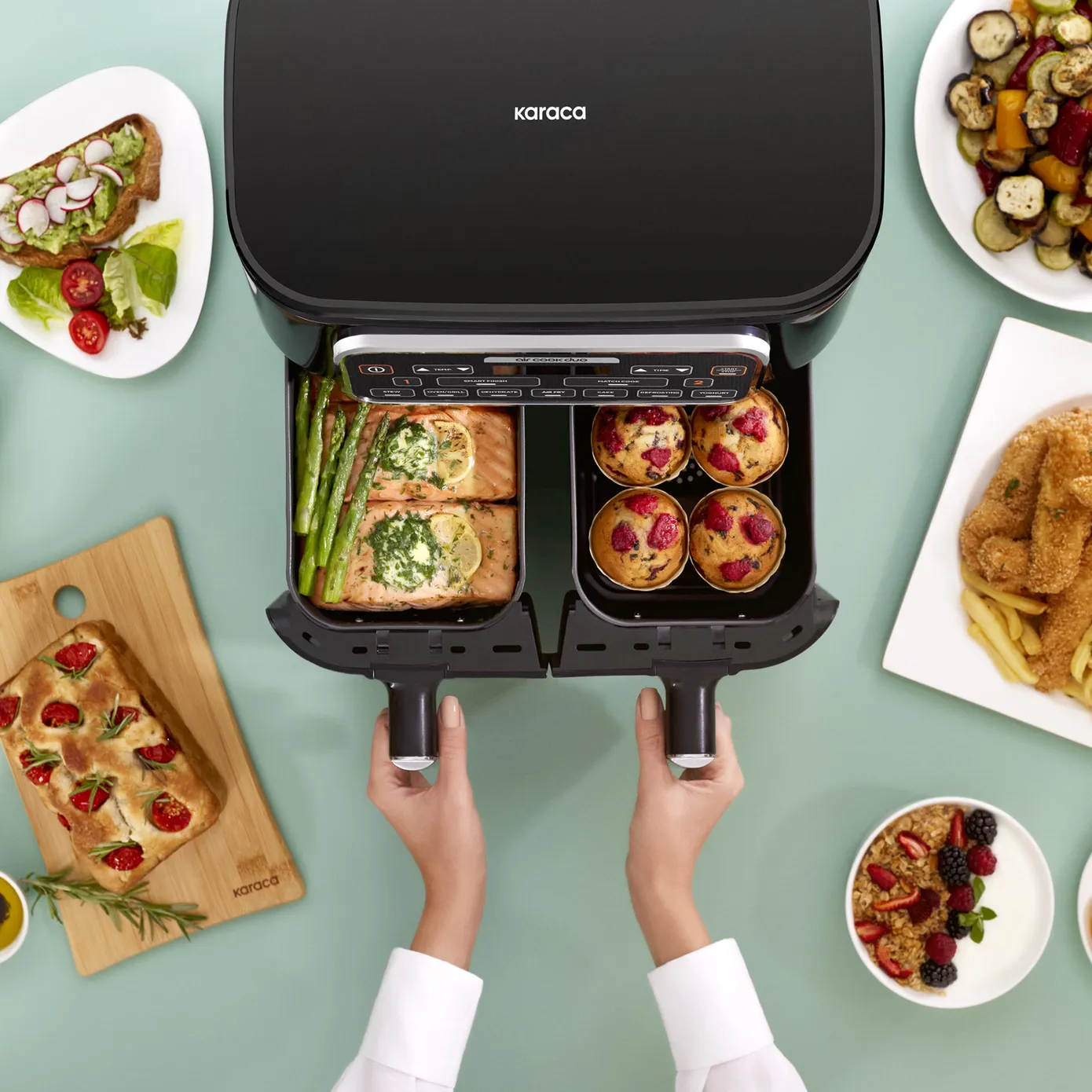 Karaca Air Cook Duo 2-in-1 Air Fryer with Stew Function, 8L, 2500W, Starlight - Image 4