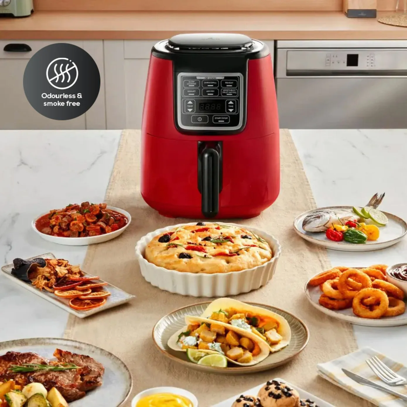 Karaca Air Cook XL 2 in 1 Air Fryer with Stew Function, 4L, 1550W, Ruby - Image 4