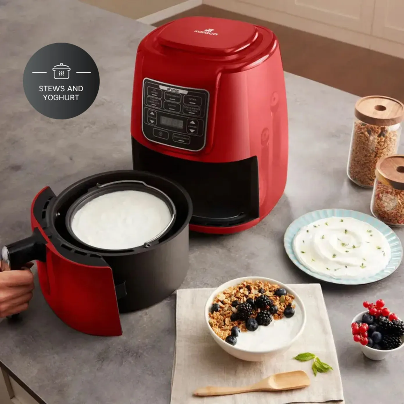 Karaca Air Cook XL 2 in 1 Air Fryer with Stew Function, 4L, 1550W, Ruby - Image 7
