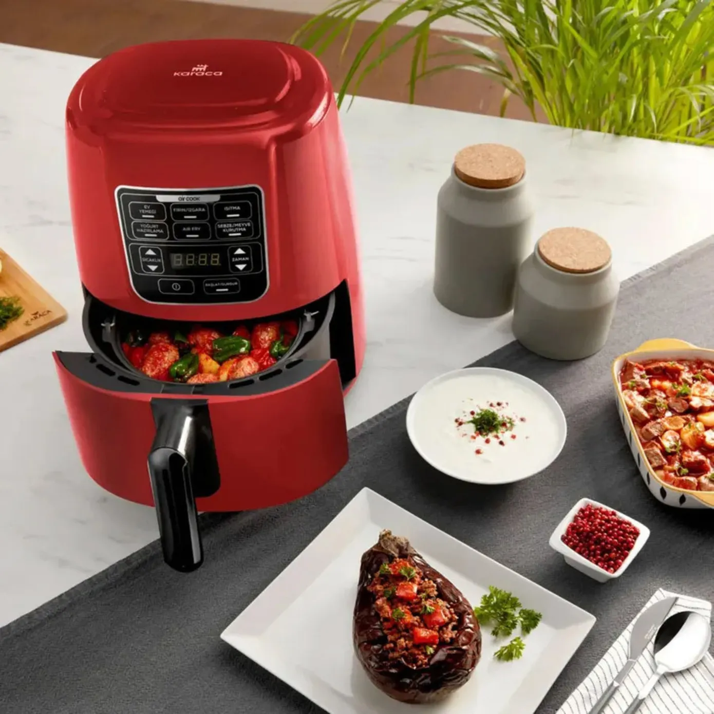 Karaca Air Cook XL 2 in 1 Air Fryer with Stew Function, 4L, 1550W, Ruby - Image 8