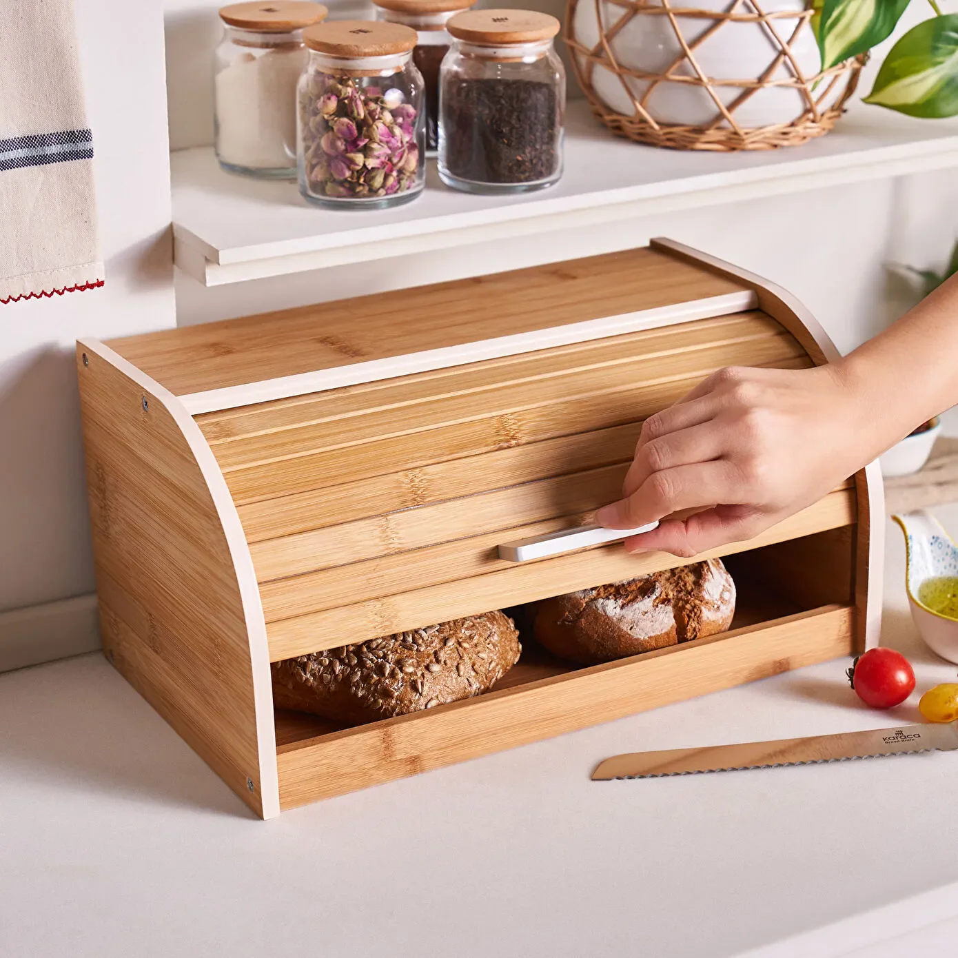 Karaca Aksel Bamboo Bread Bin, 38,5x23x19,5cm, Wood - Image 3