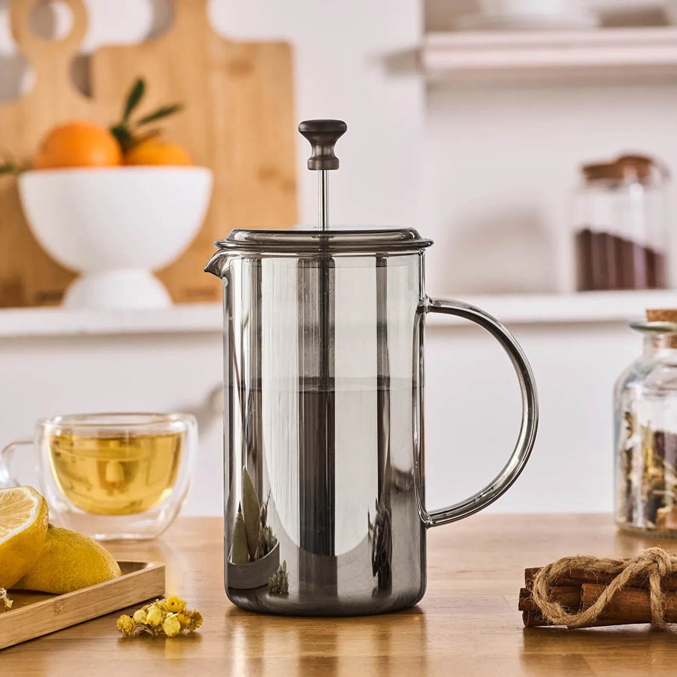 Karaca Alina Glass French Press, 600ml, Grey - Image 2