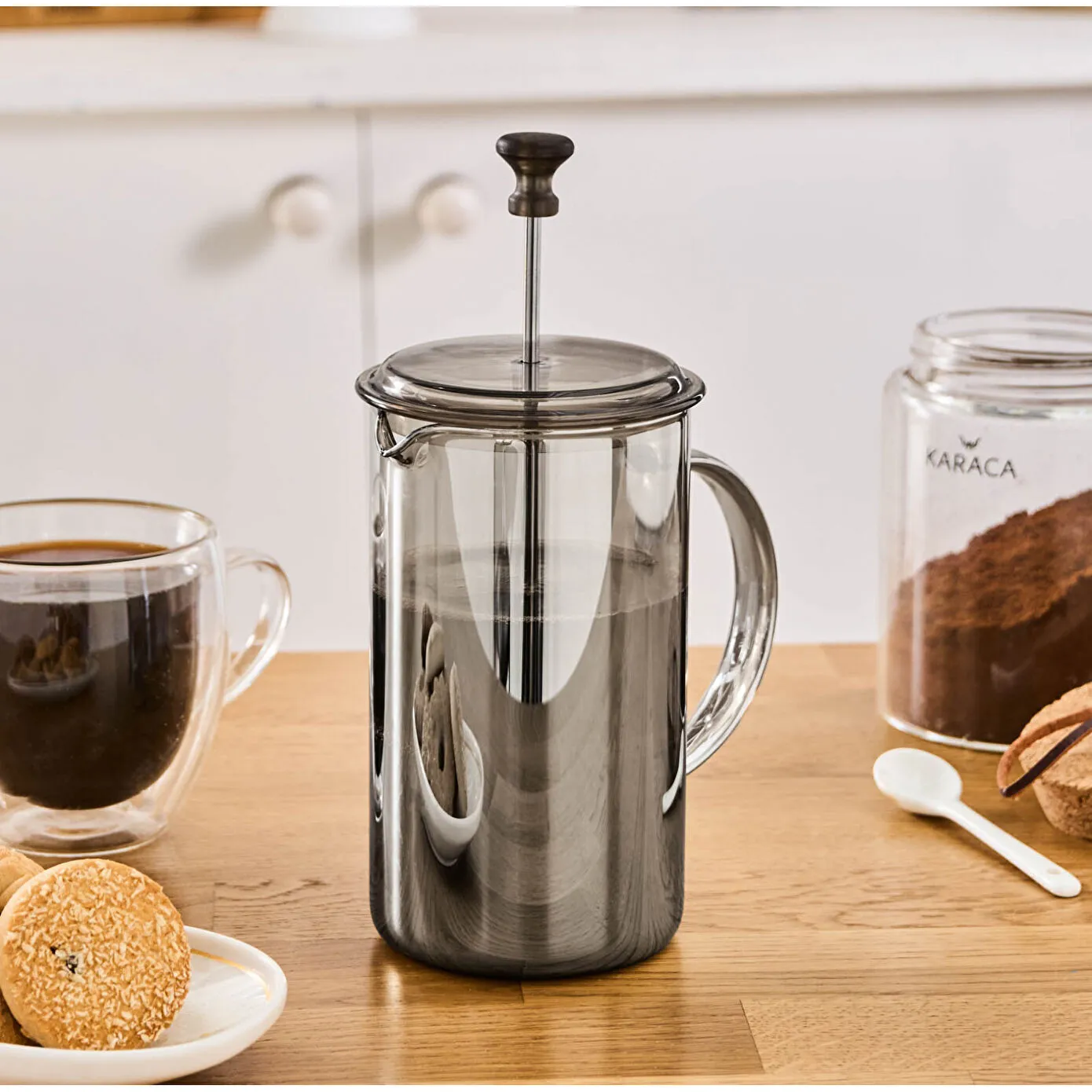 Karaca Alina Glass French Press, 600ml, Grey - Image 3