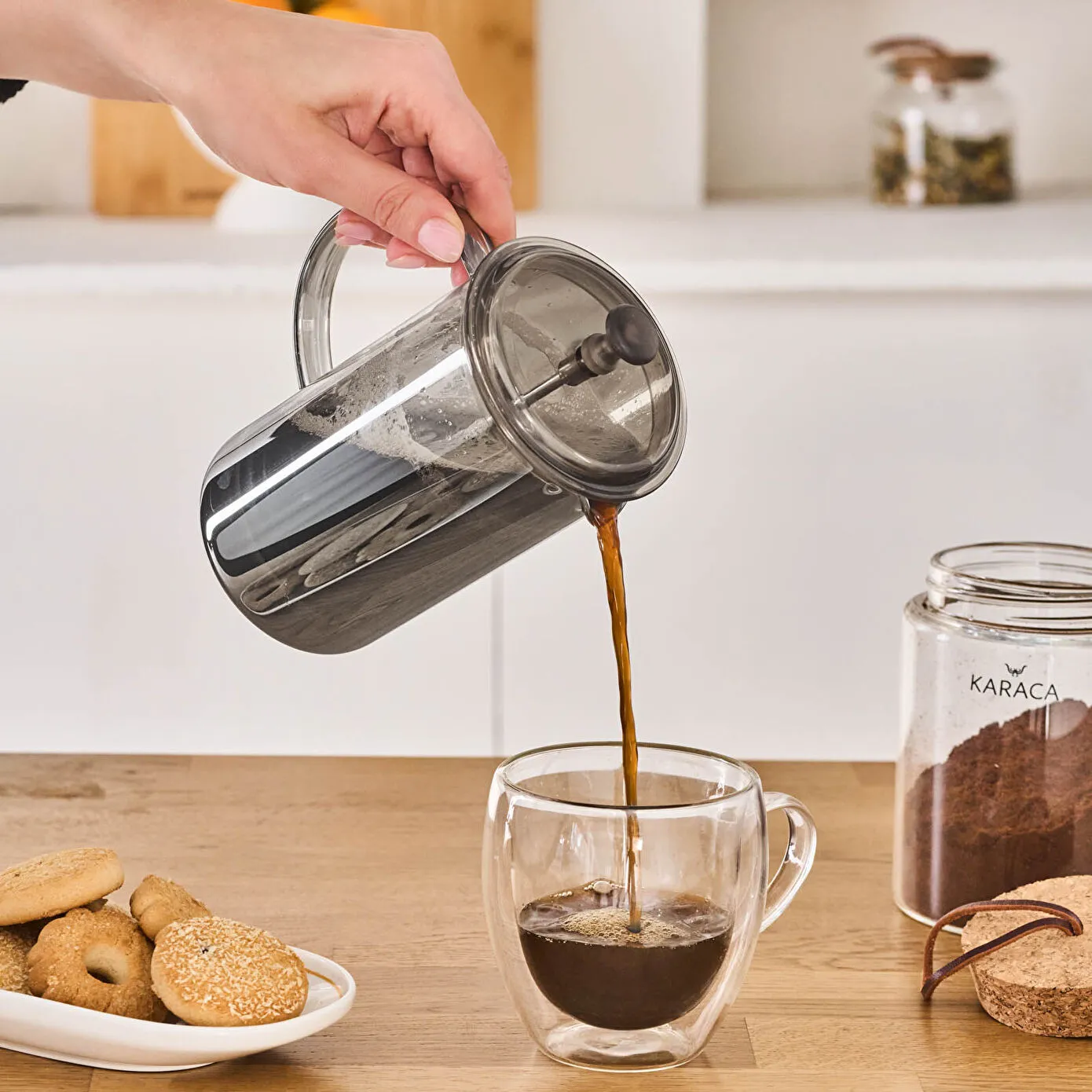 Karaca Alina Glass French Press, 600ml, Grey - Image 5