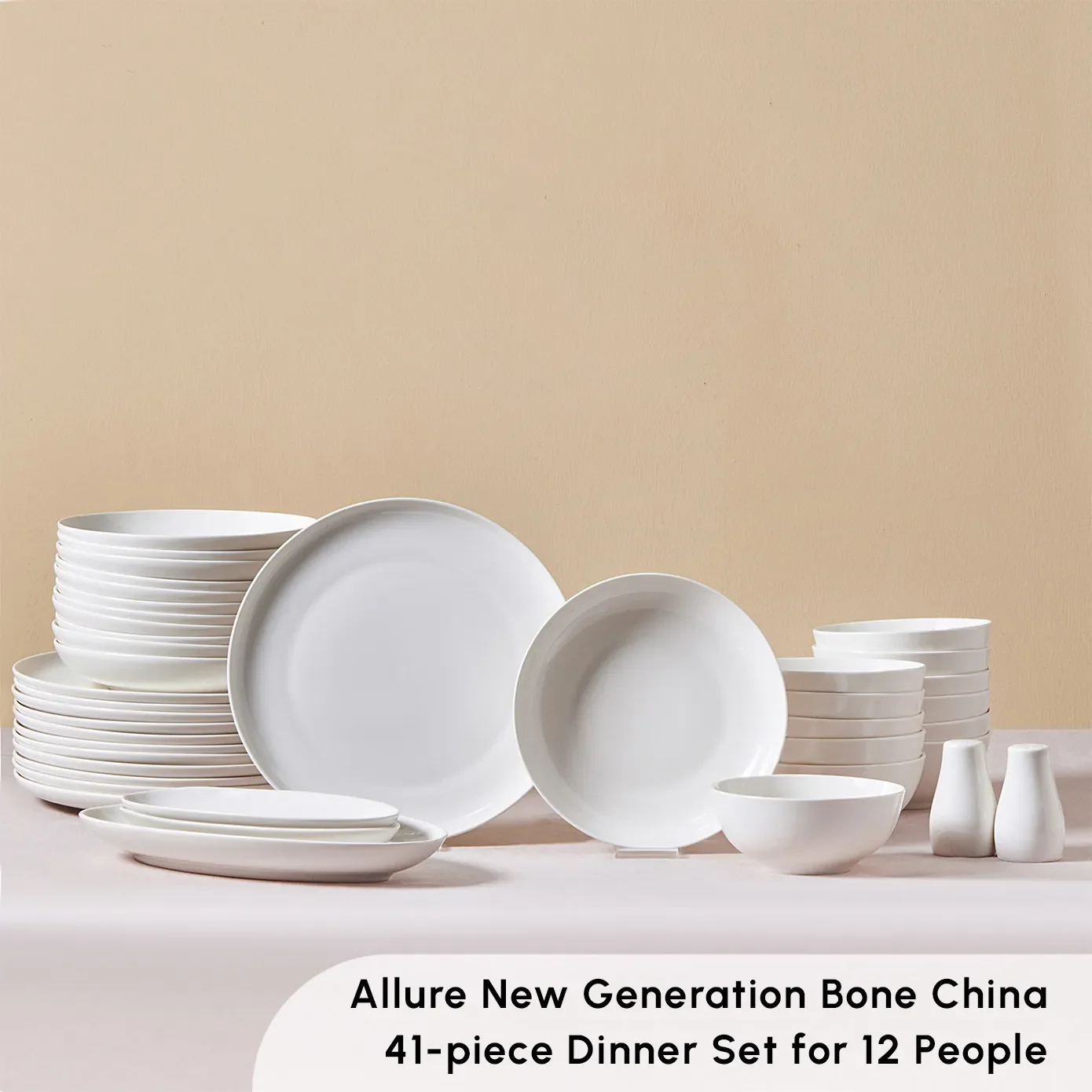 Karaca Forever Bone China Allure 41-Piece Dinner Set for 12 People, White - Image 3