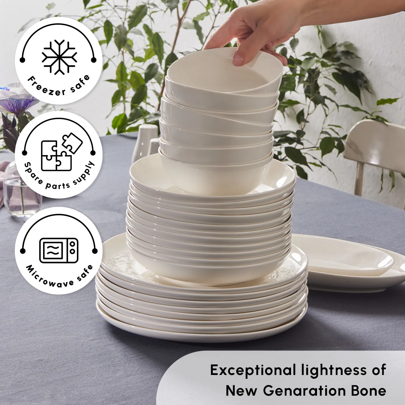 Karaca Forever Bone China Allure 41-Piece Dinner Set for 12 People, White - Image 6