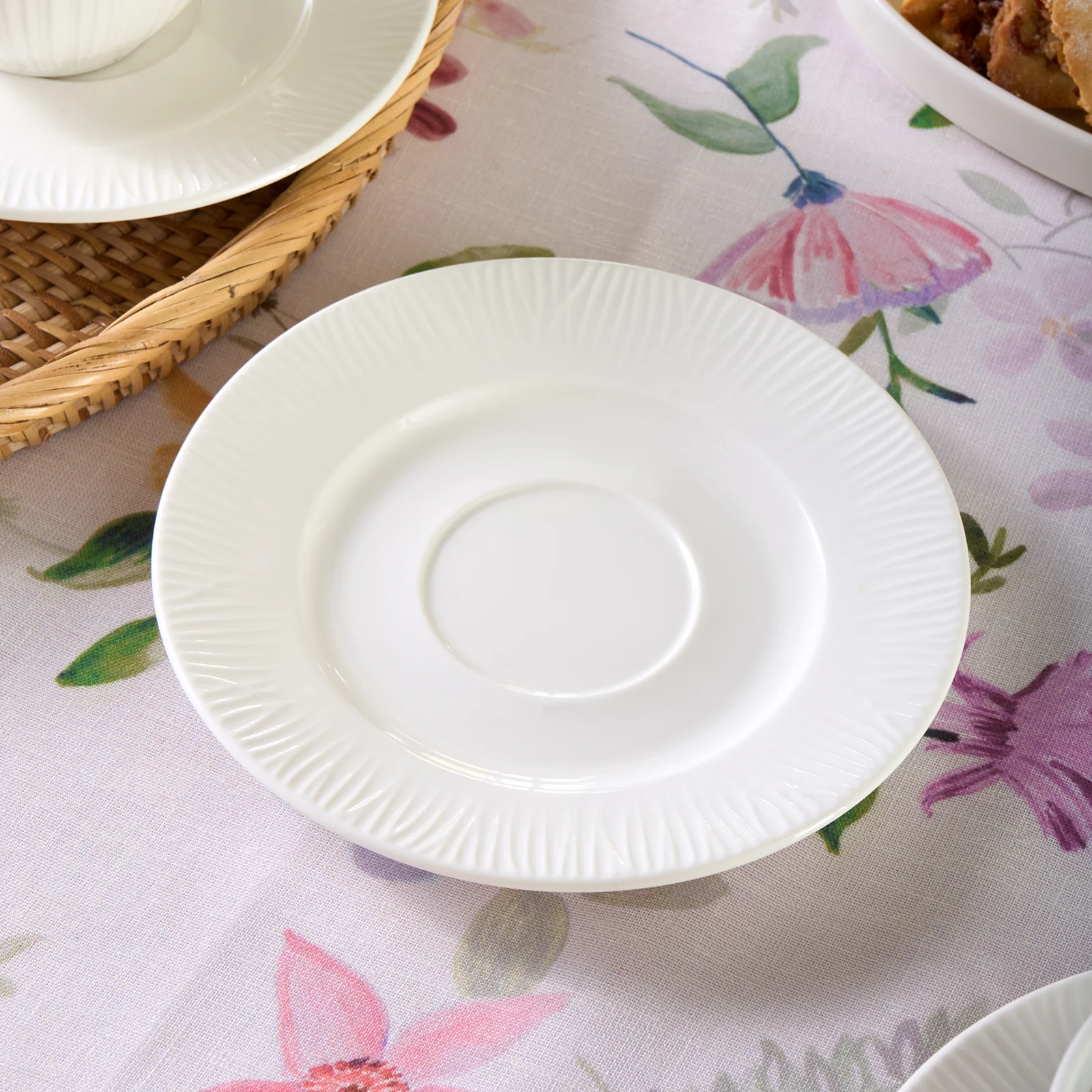 Karaca Anna Embossed 12-Piece Bone China Tea Cup and Saucer Set for 6 People, 220ml, White - Image 6