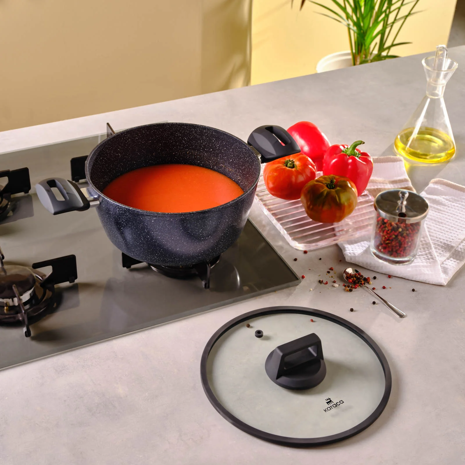 Karaca Aqua Granite Non-Stick Induction Shallow Casserole, 24cm, Blue - Image 2