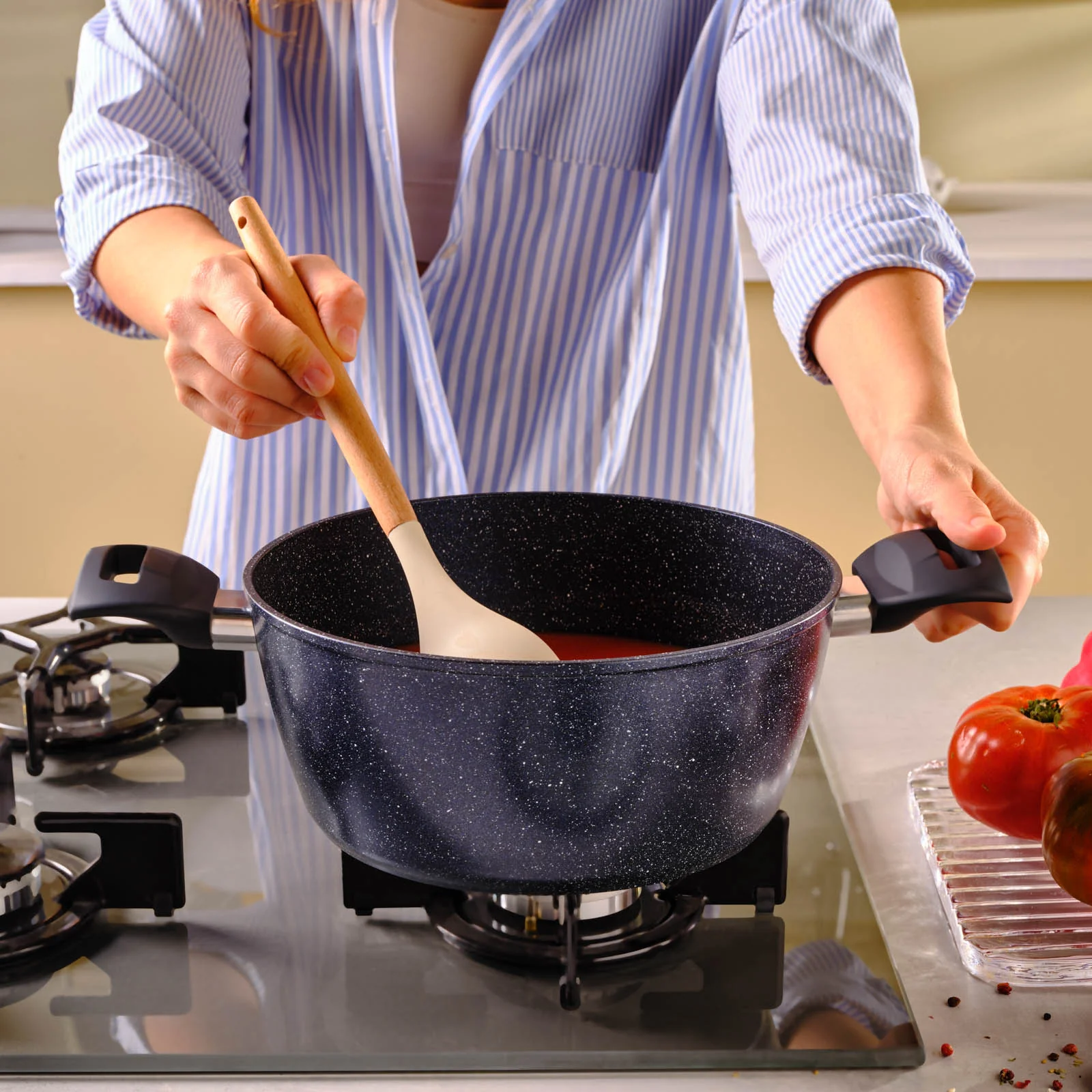 Karaca Aqua Granite Non-Stick Induction Shallow Casserole, 24cm, Blue - Image 3