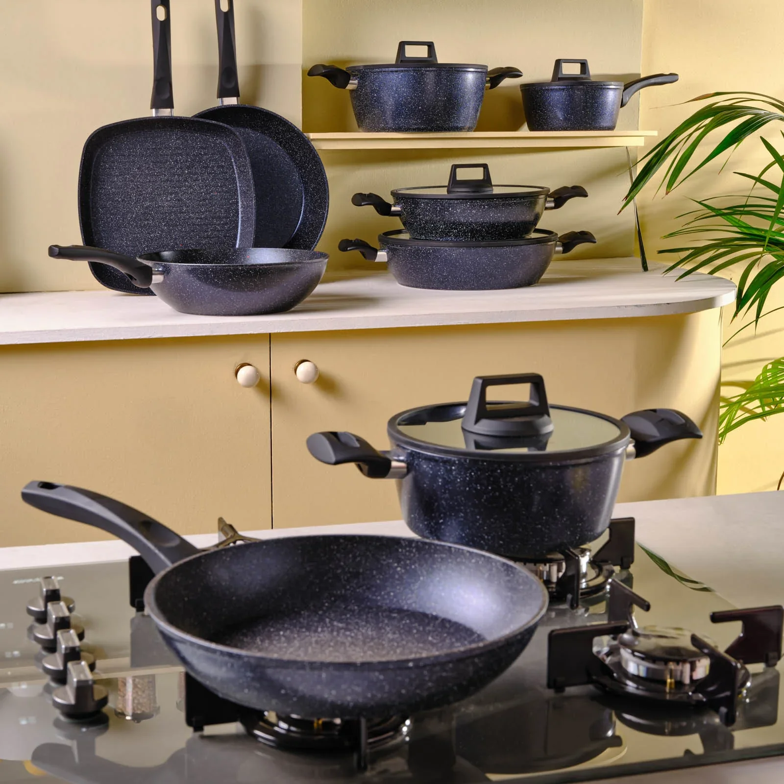 Karaca Aqua Granite Non-Stick Induction Wok Pan, 28cm, Blue - Image 11