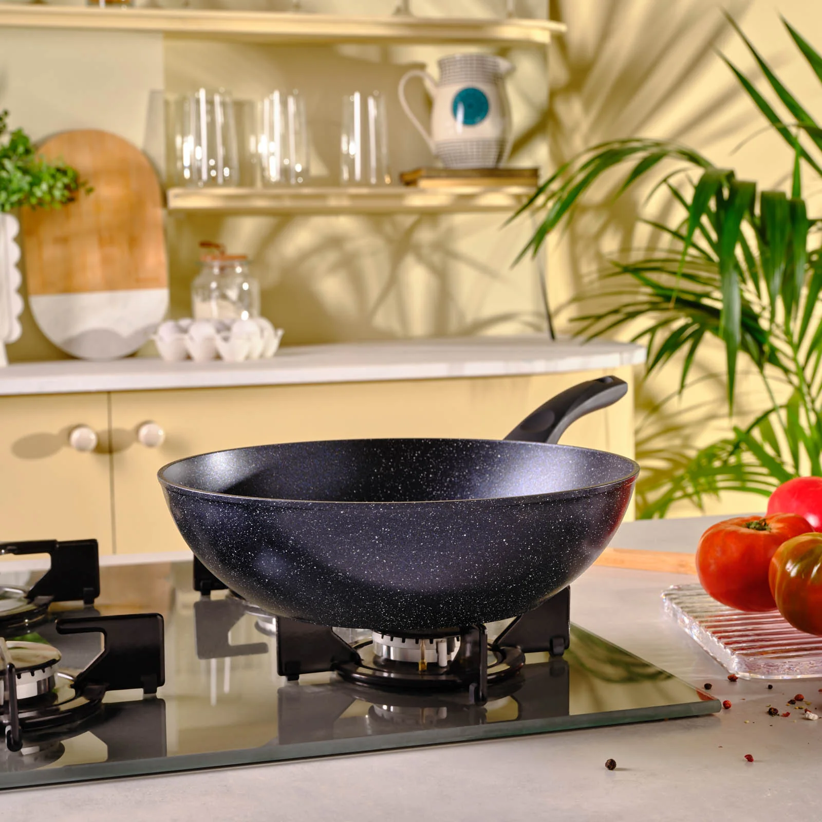 Karaca Aqua Granite Non-Stick Induction Wok Pan, 28cm, Blue - Image 5