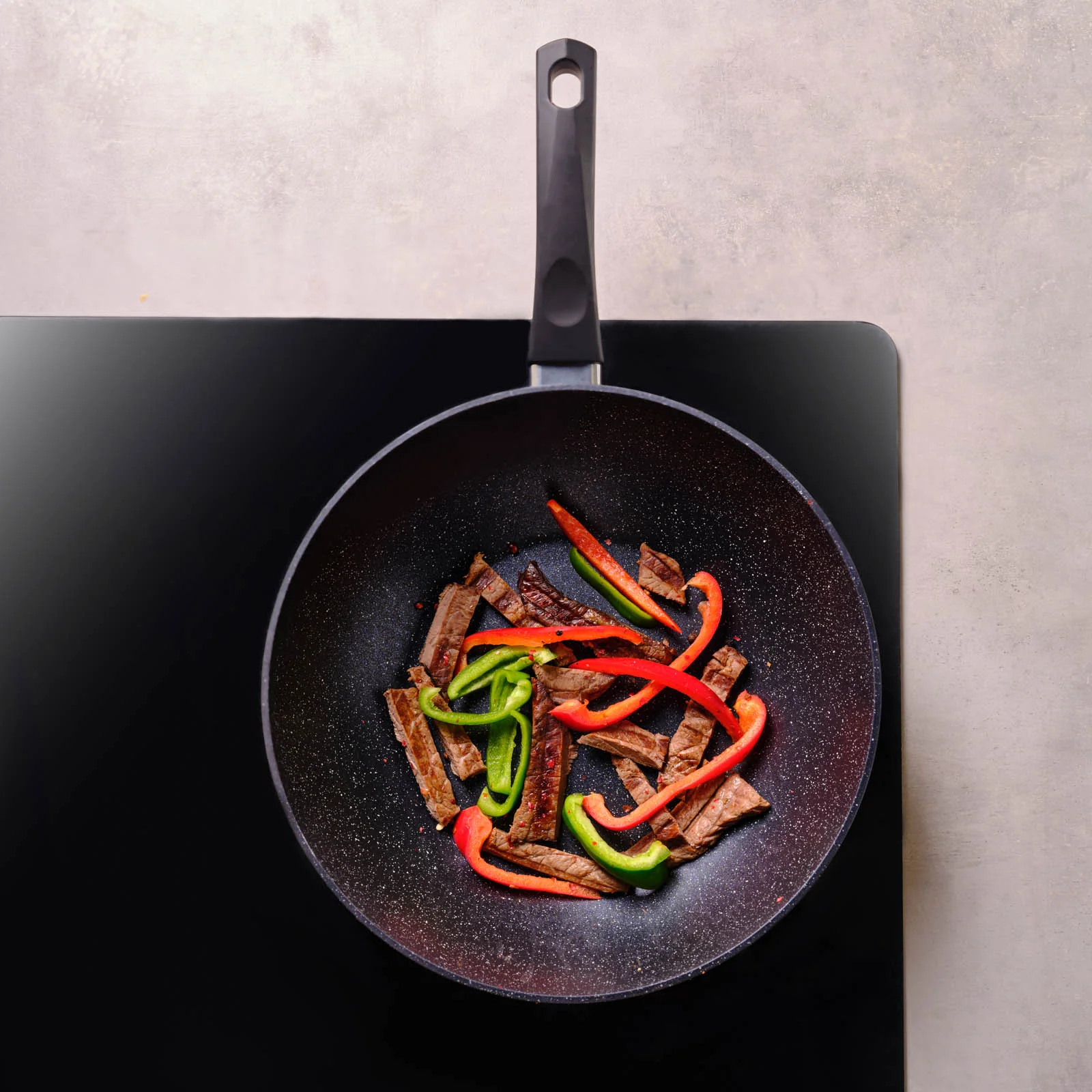 Karaca Aqua Granite Non-Stick Induction Wok Pan, 28cm, Blue - Image 7
