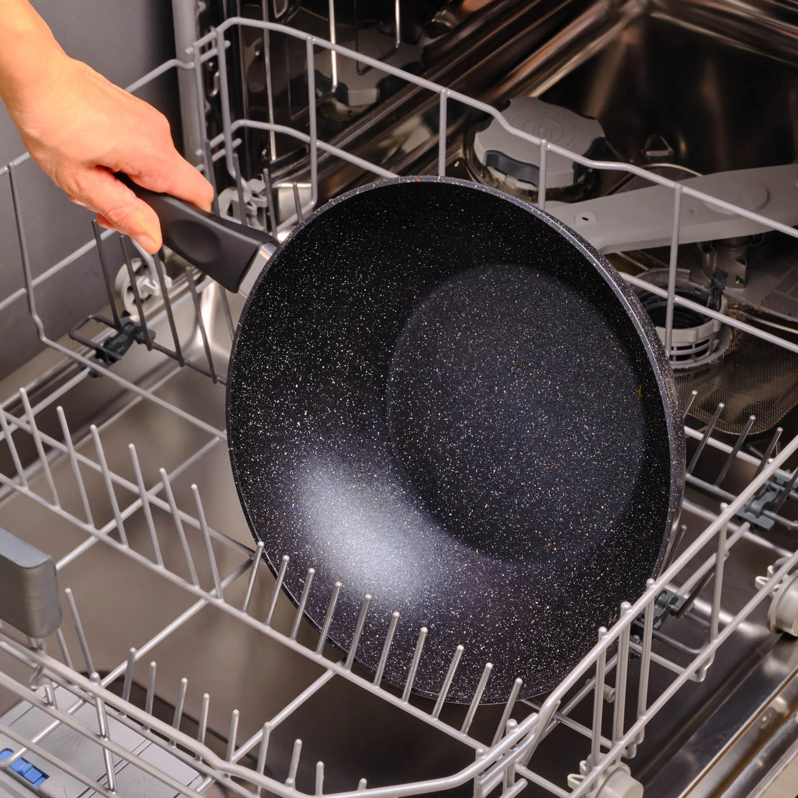 Karaca Aqua Granite Non-Stick Induction Wok Pan, 28cm, Blue - Image 8