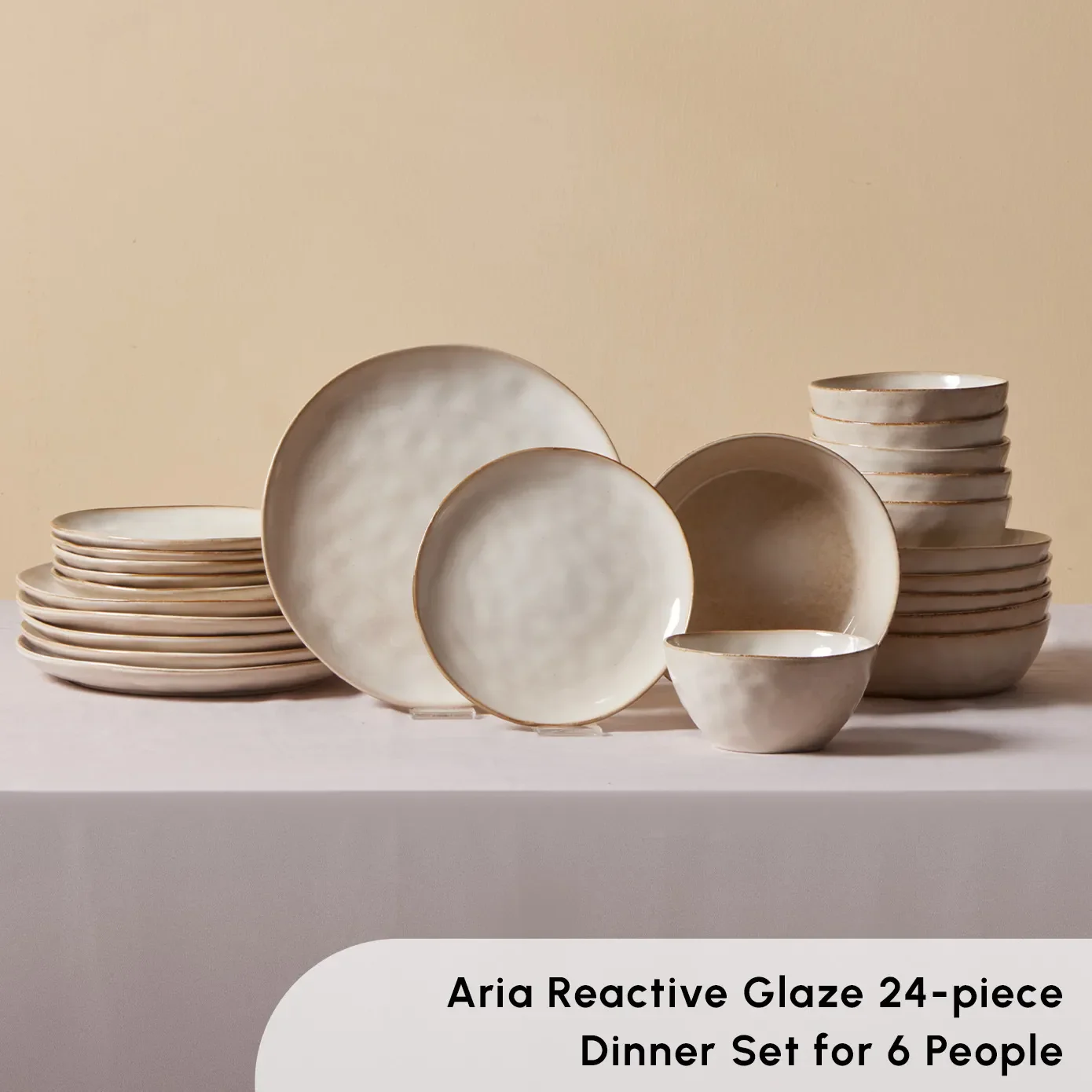 Karaca Aria 24-Piece Reactive Glaze Dinner Set for 6 People, Beige - Image 3