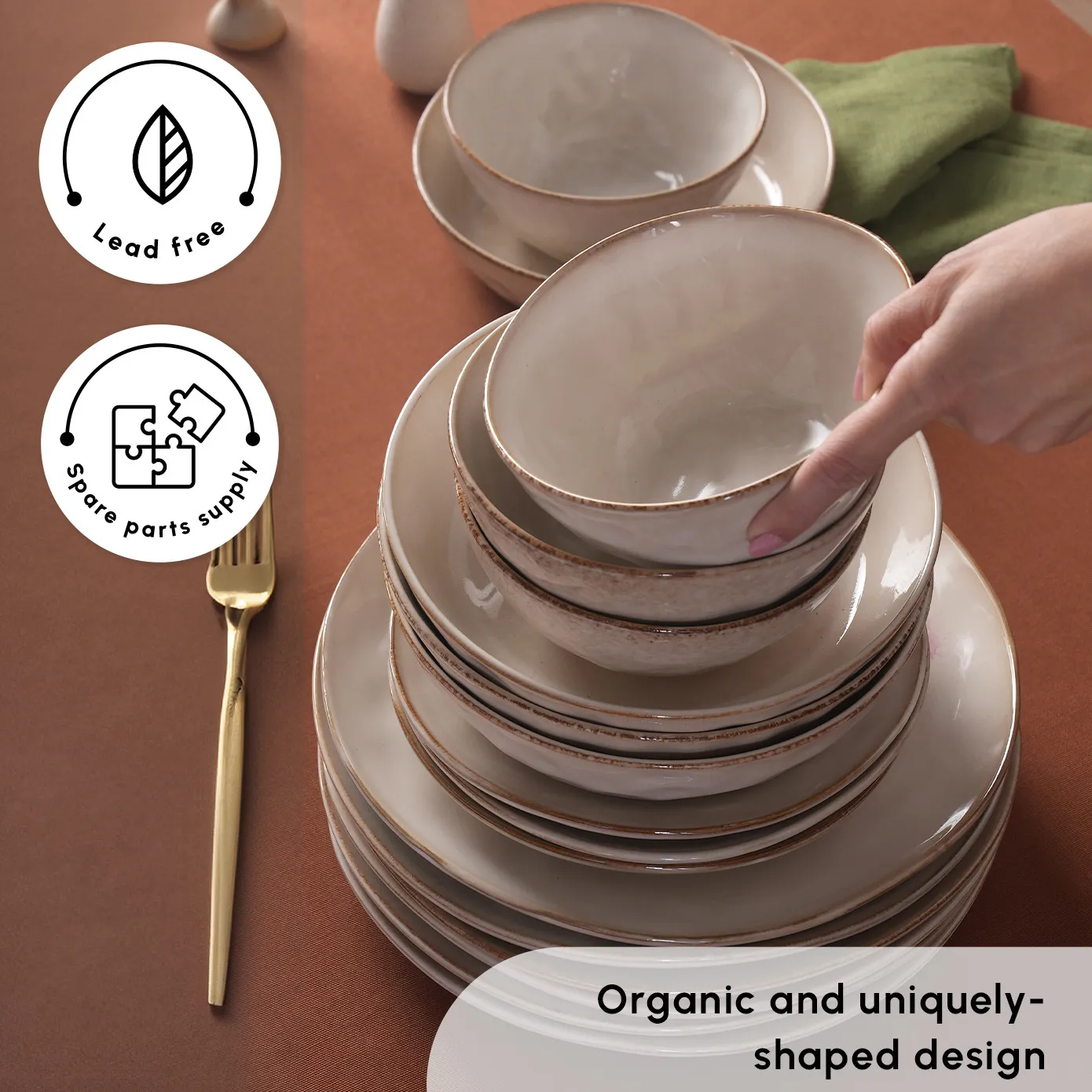 Karaca Aria 24-Piece Reactive Glaze Dinner Set for 6 People, Beige - Image 5