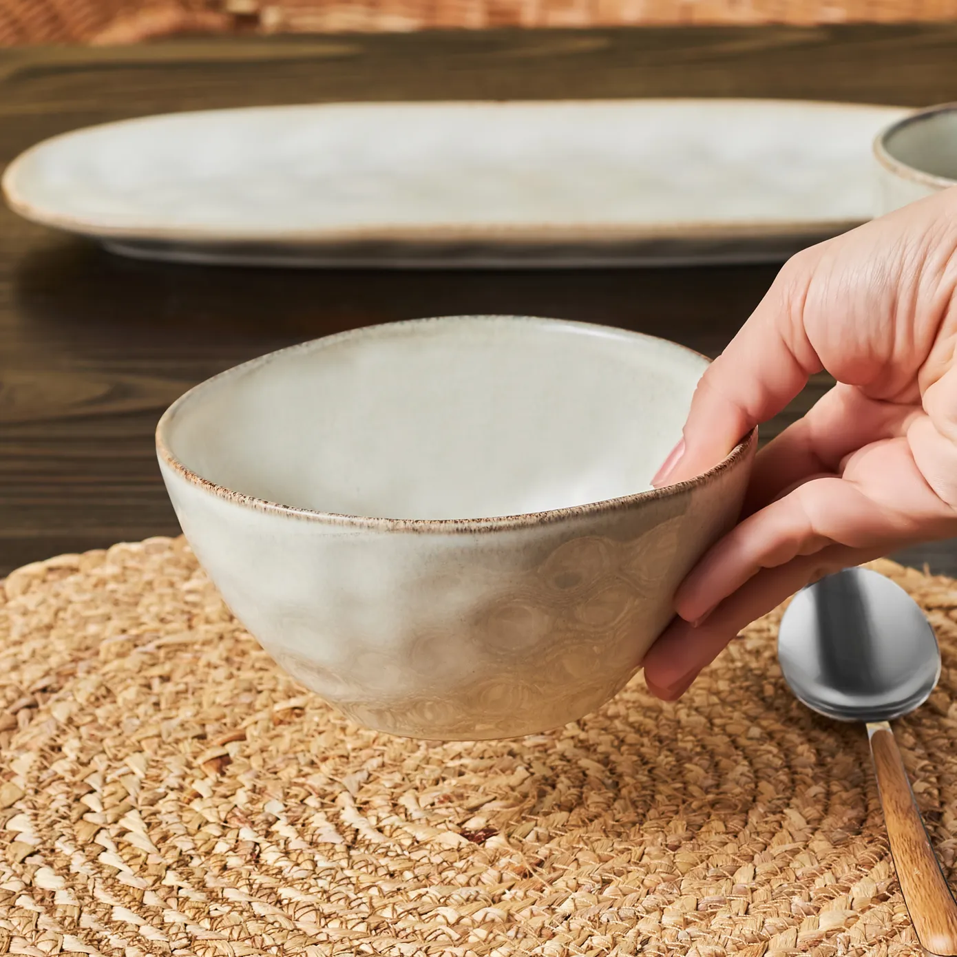 Karaca Aria Reactive Glaze CerealSoup Bowl, 16cm, Beige - Image 2
