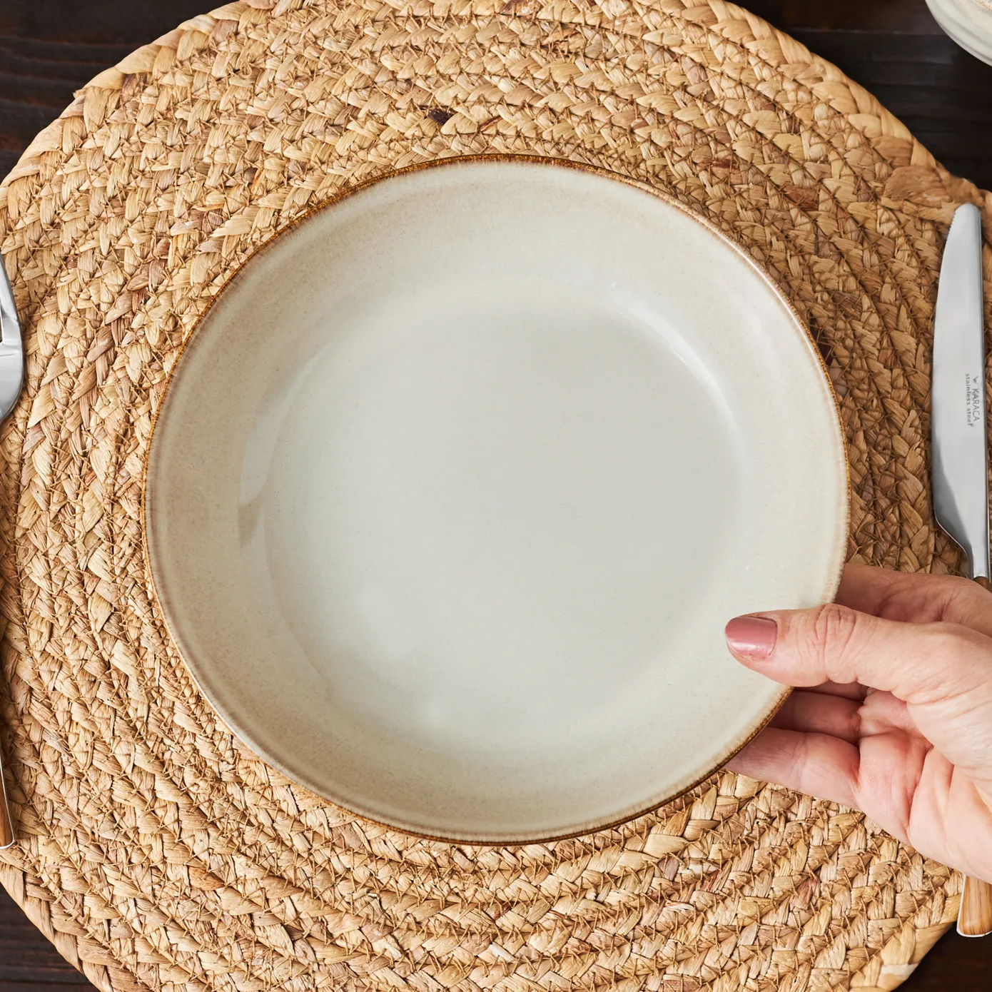 Karaca Aria Reactive Glaze Pasta Bowl, 20cm, Beige - Image 3