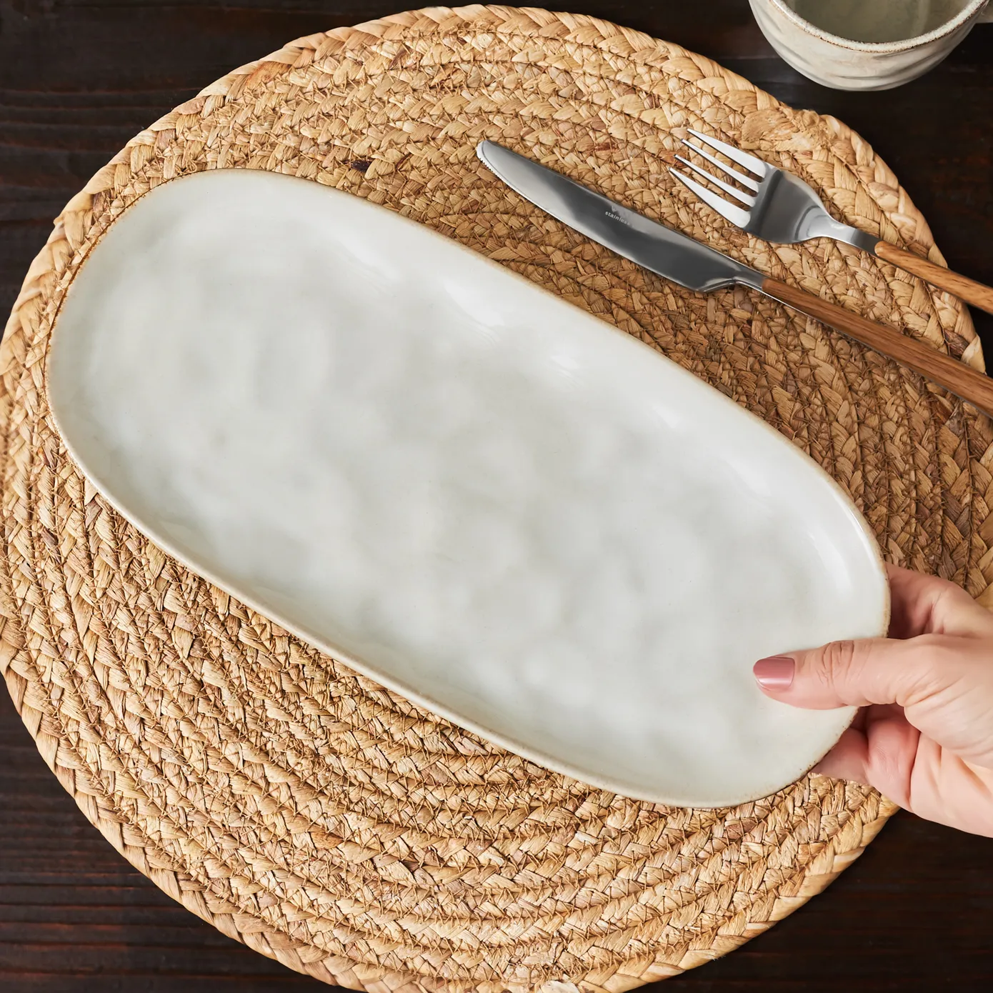 Karaca Aria Reactive Glaze Serving Platter, 31cm, Beige - Image 2