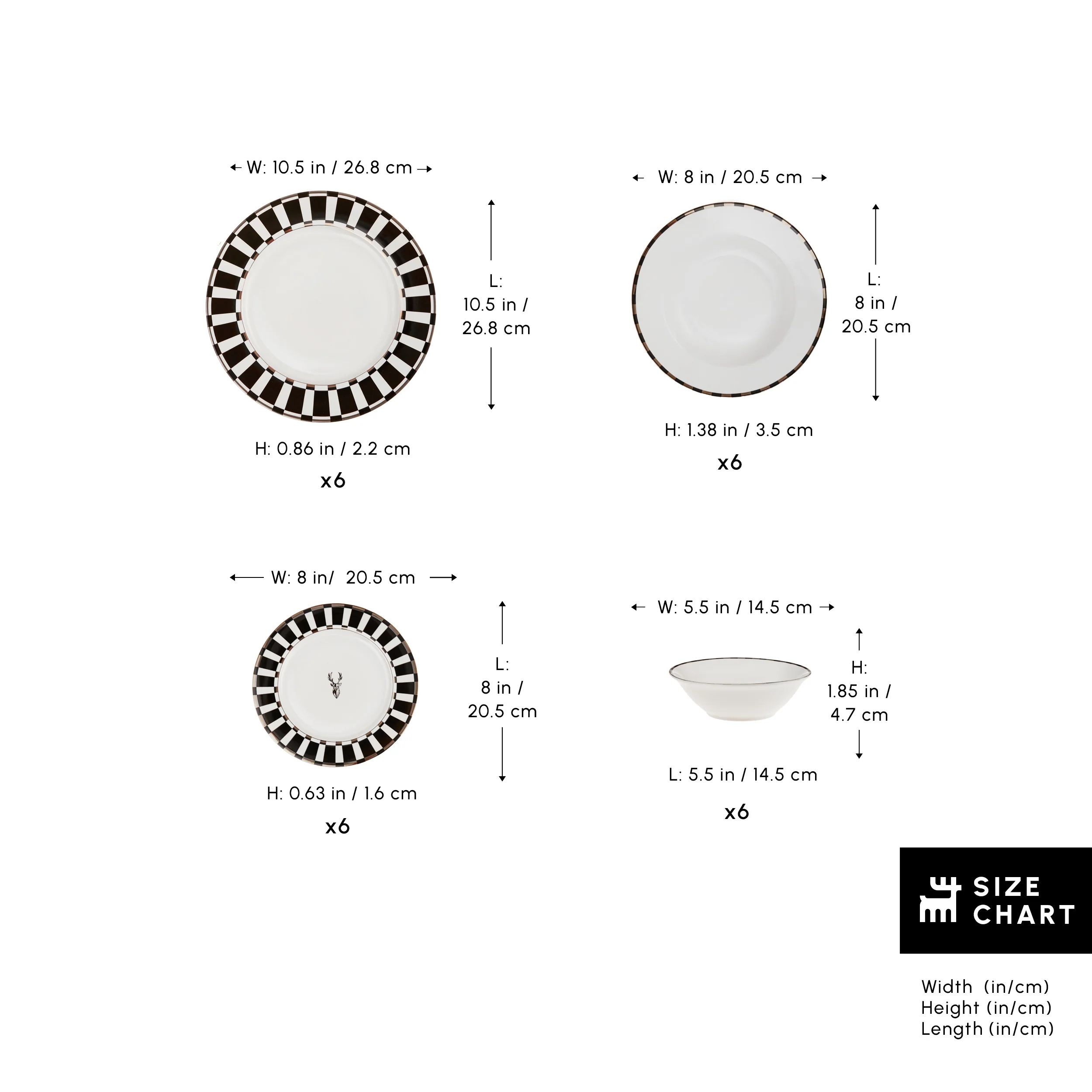 Karaca Aries 24-Piece Bone China Dinner Set for 6 People, Black White - Image 3