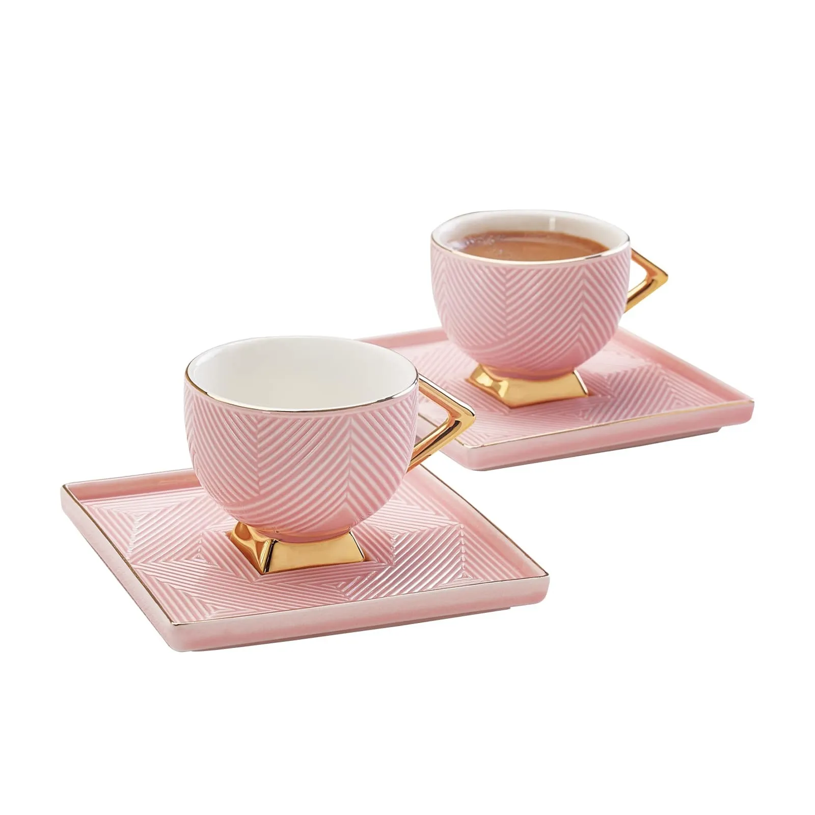 Karaca Art Deco 4 Piece Porcelain Espresso Turkish Coffee Cup Set for 2 People, 80ml, Pink Gold - Image 2