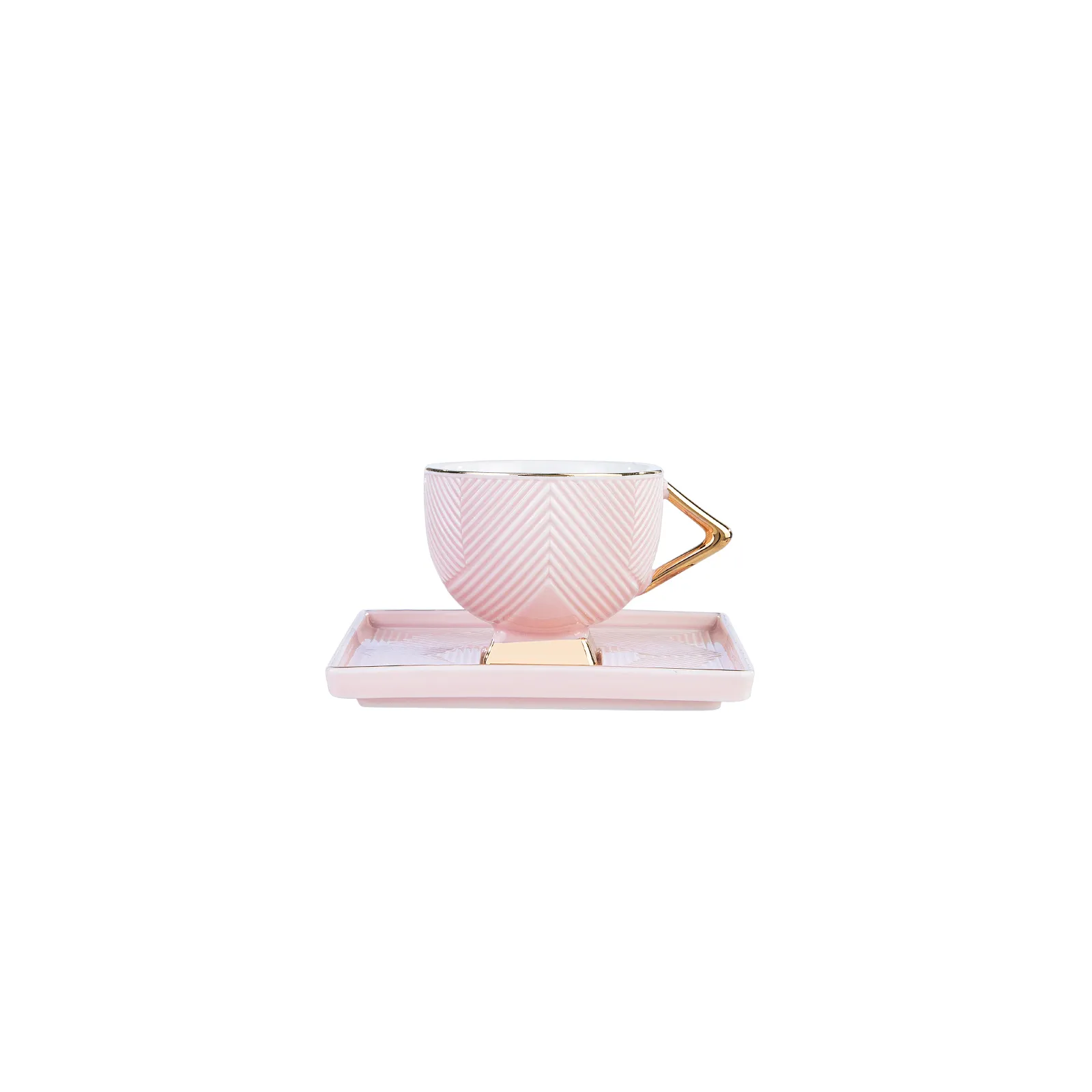 Karaca Art Deco 4 Piece Porcelain Espresso Turkish Coffee Cup Set for 2 People, 80ml, Pink Gold - Image 3