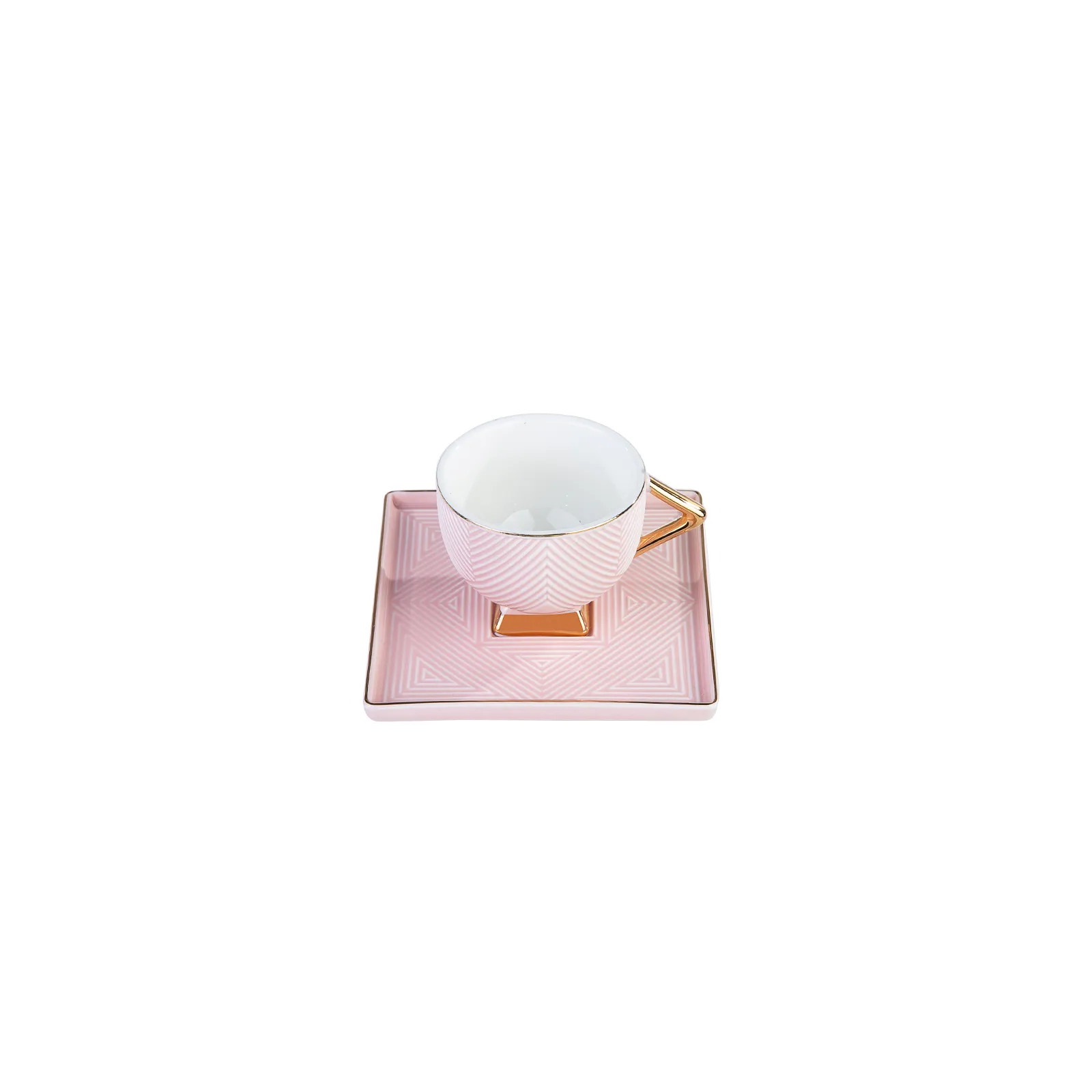Karaca Art Deco 4 Piece Porcelain Espresso Turkish Coffee Cup Set for 2 People, 80ml, Pink Gold - Image 4