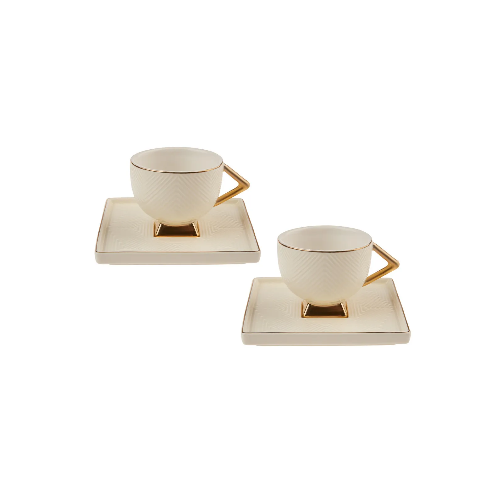 Karaca Art Deco 4 Piece Porcelain Espresso Turkish Coffee Cup Set for 2 People, 90ml, Gold White - Image 4