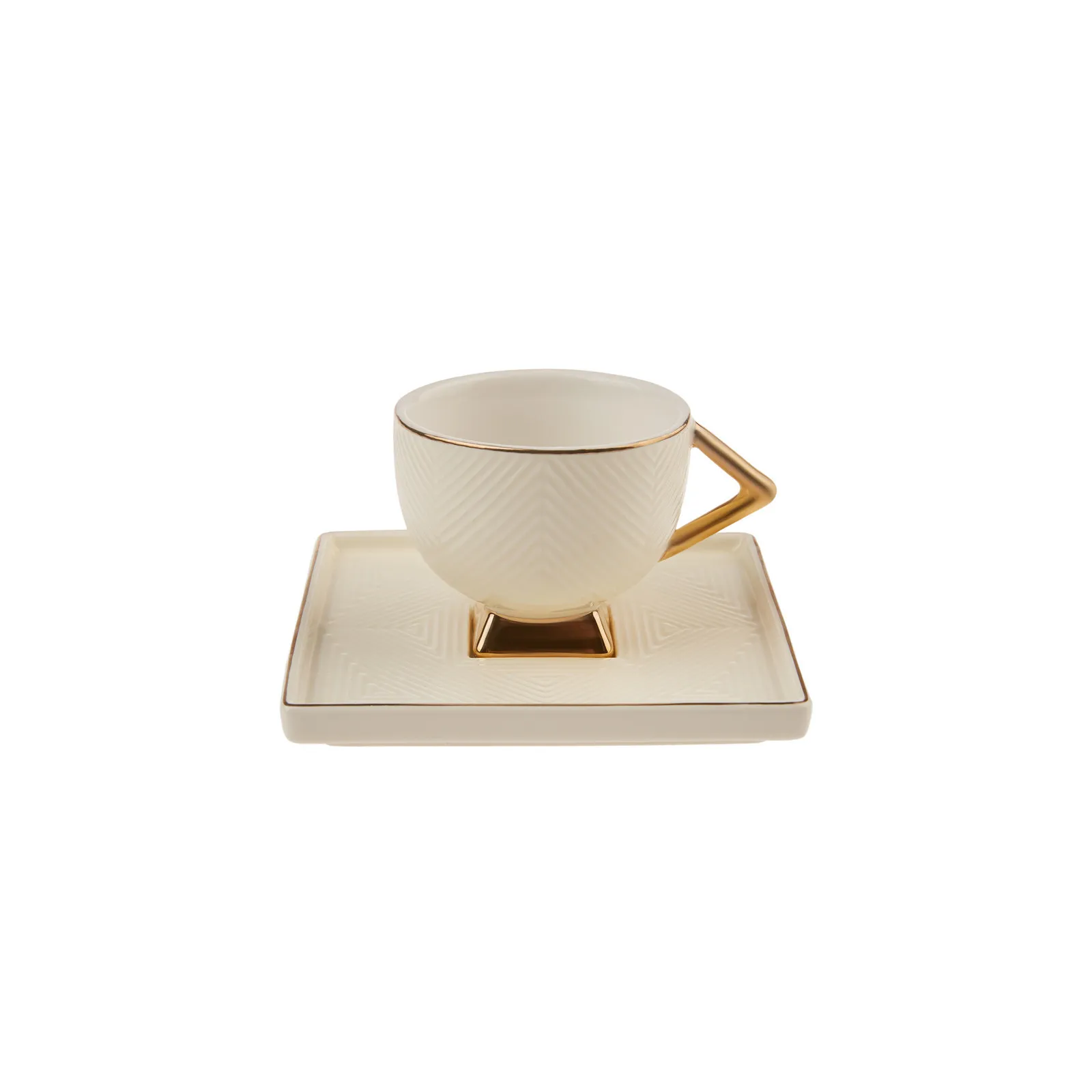 Karaca Art Deco 4 Piece Porcelain Espresso Turkish Coffee Cup Set for 2 People, 90ml, Gold White - Image 6