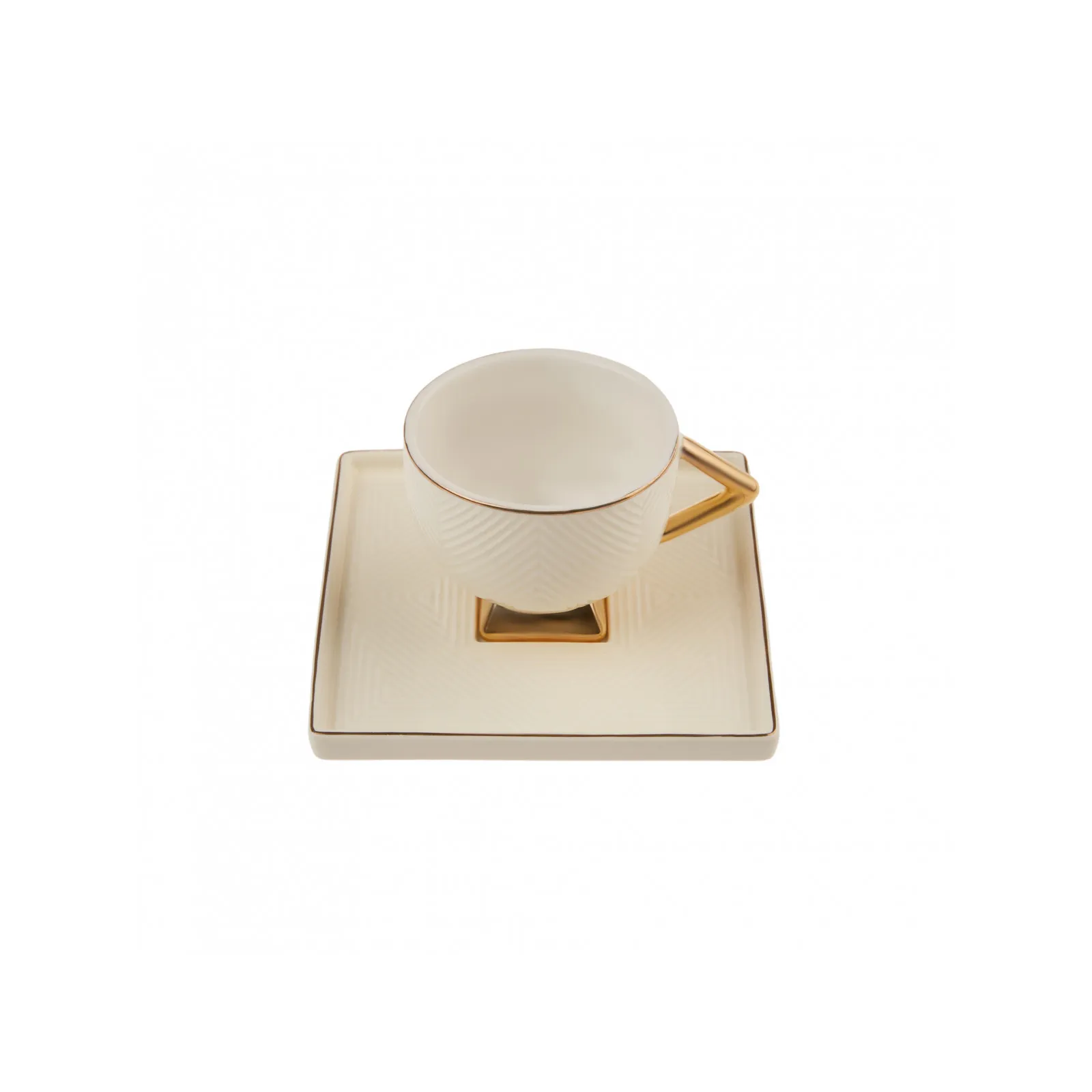 Karaca Art Deco 4 Piece Porcelain Espresso Turkish Coffee Cup Set for 2 People, 90ml, Gold White - Image 7