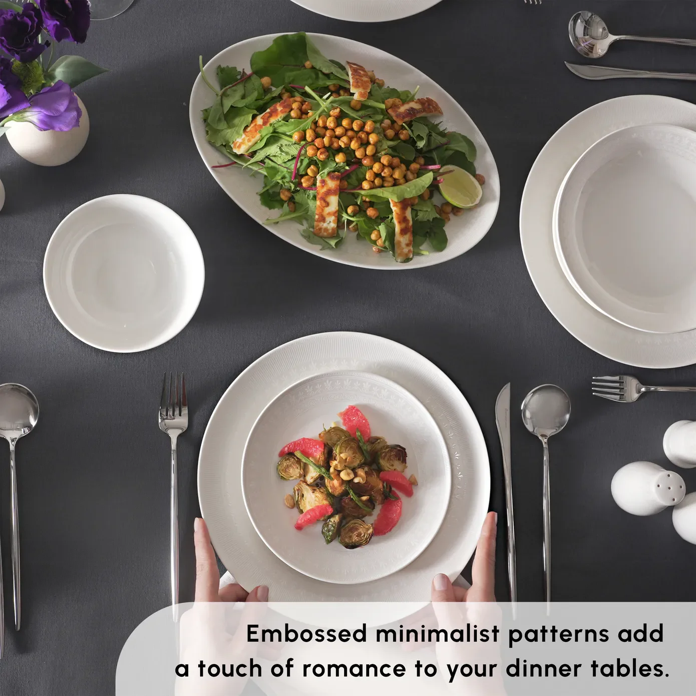 Karaca Arte 53-Piece Bone China Dinner Set for 12 People, White - Image 4