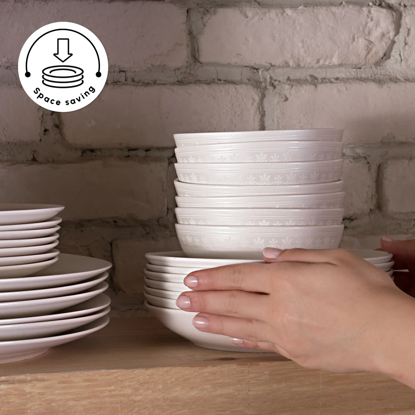 Karaca Arte 53-Piece Bone China Dinner Set for 12 People, White - Image 9