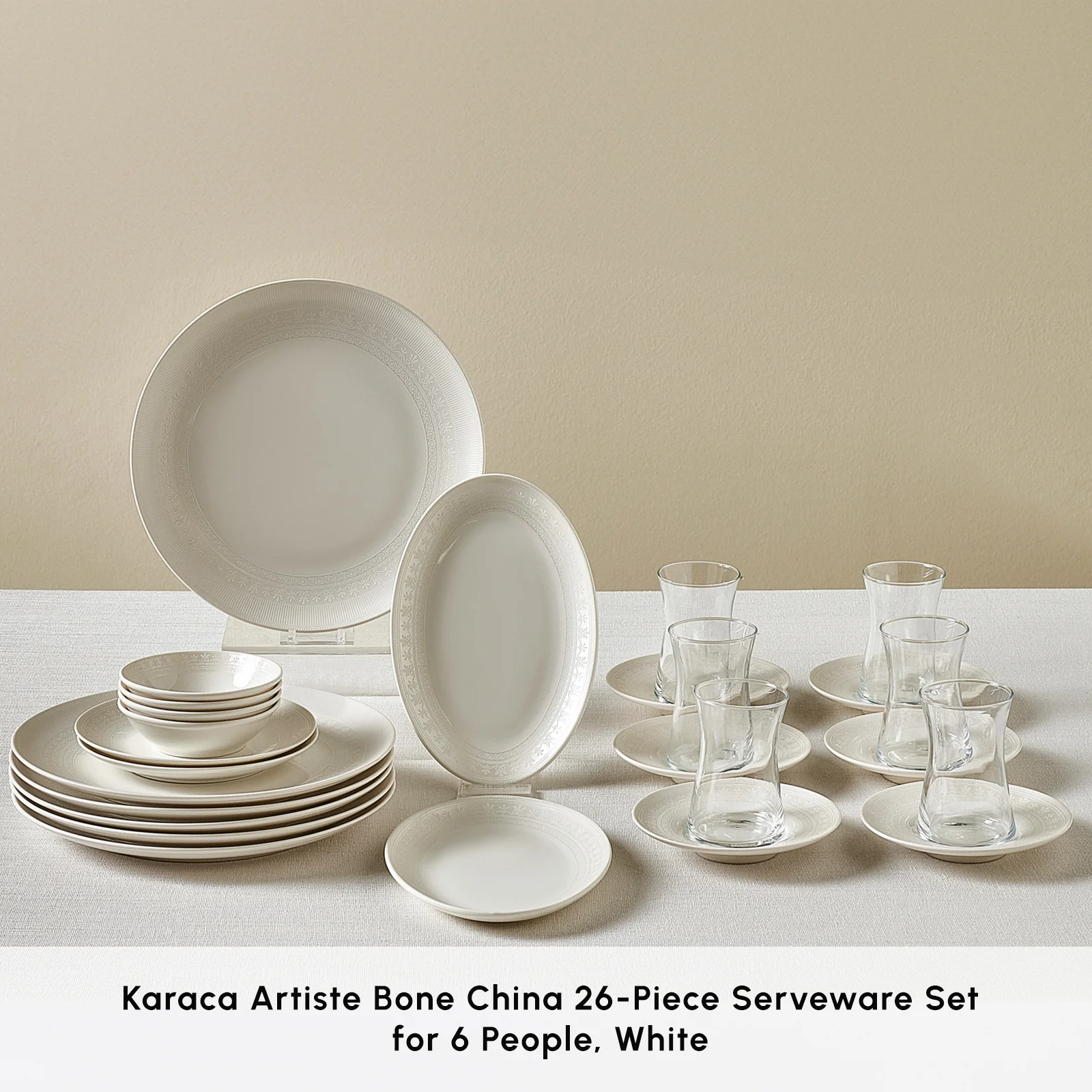 Karaca Bone China Artiste 26-Piece Serveware Set for 6 People, White - Image 4