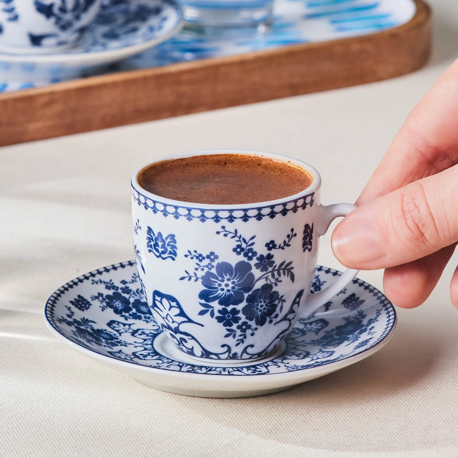 Karaca Aster 4-Piece Porcelain Espresso Turkish Coffee Cup Set for 2 People, 100ml - Image 3