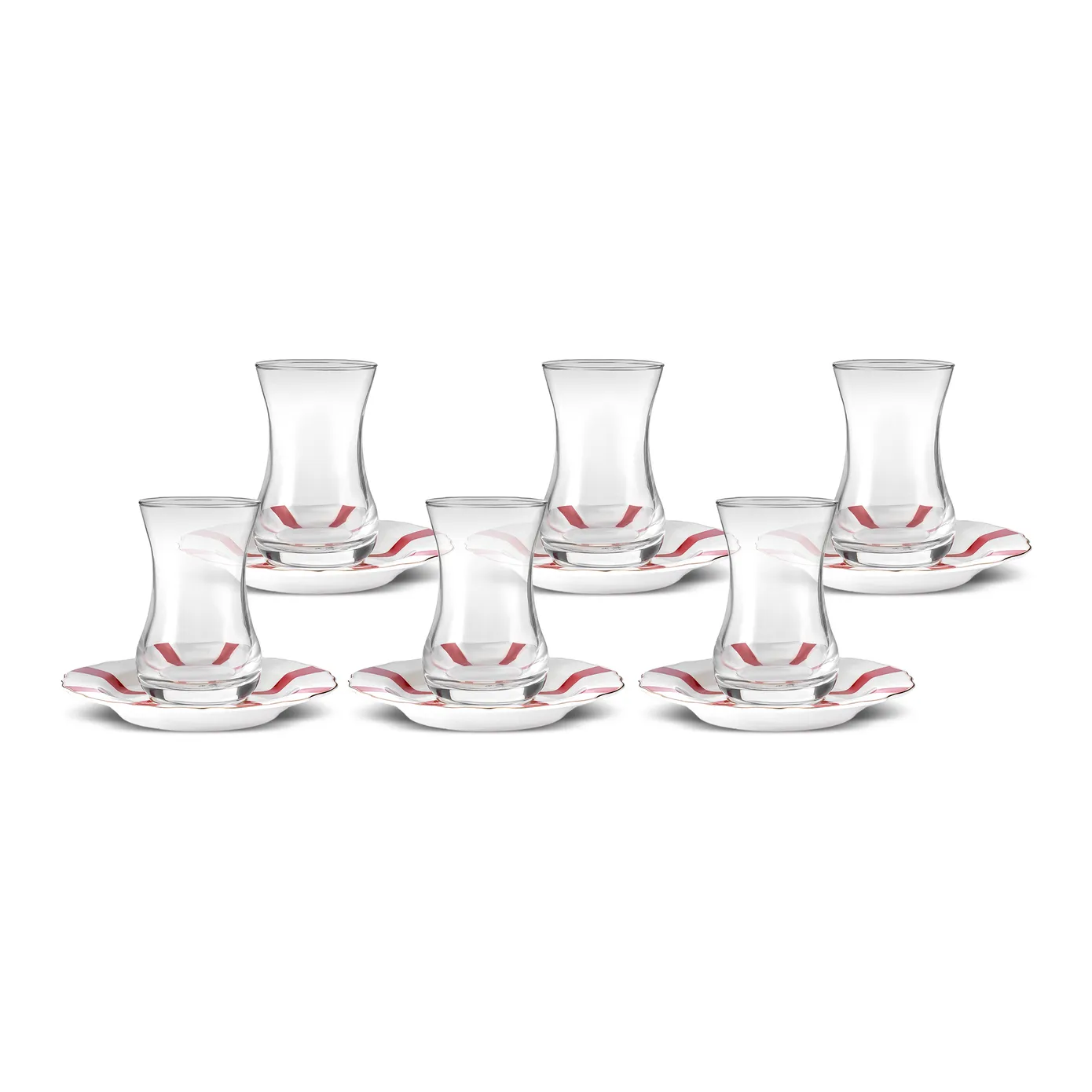 Karaca Astley 12-Piece Tea Glass and Saucer Set for 6 People, 110ml, Red - Image 5