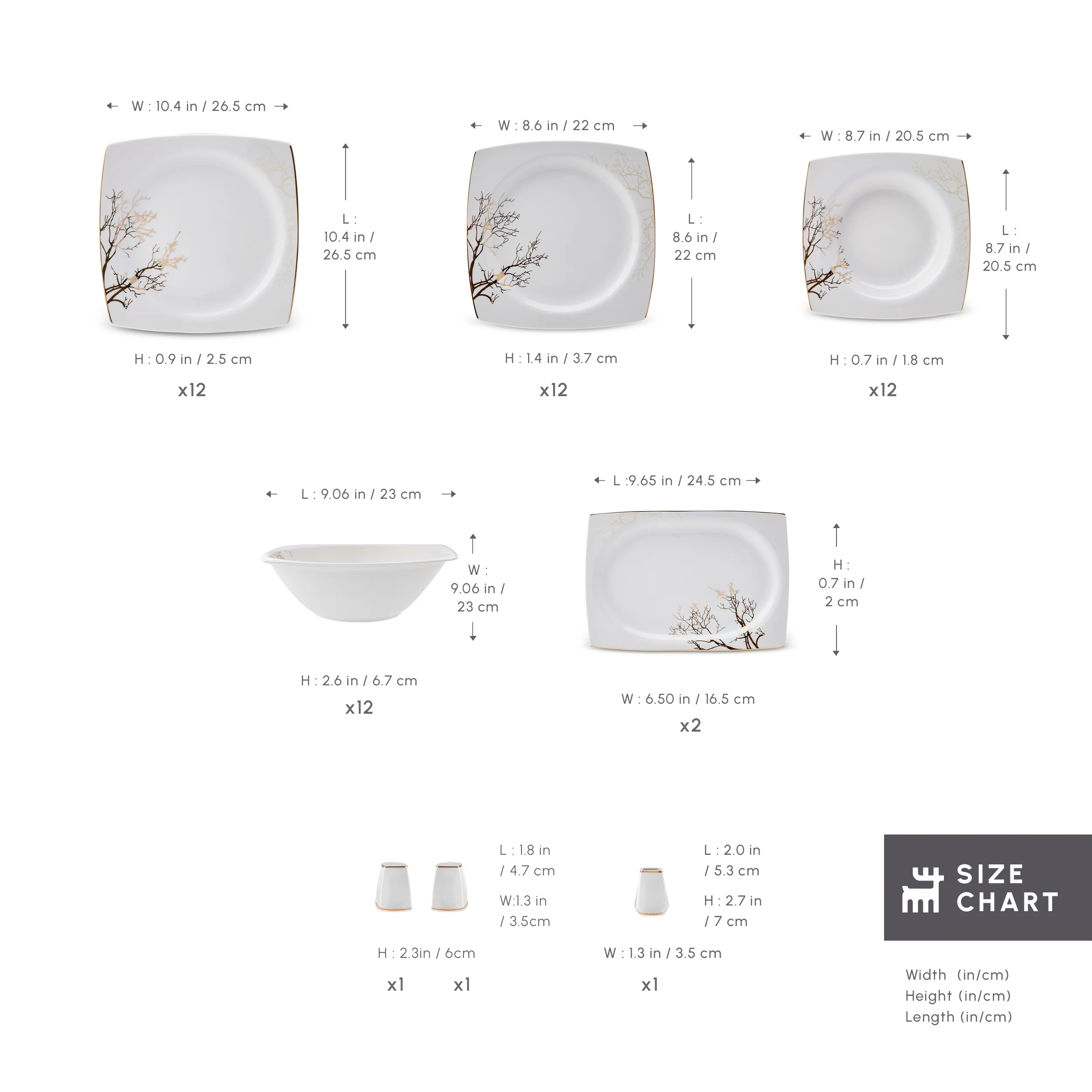 Karaca Square Bone China Autumn 53-Piece Dinner Set for 12 People, White - Image 2