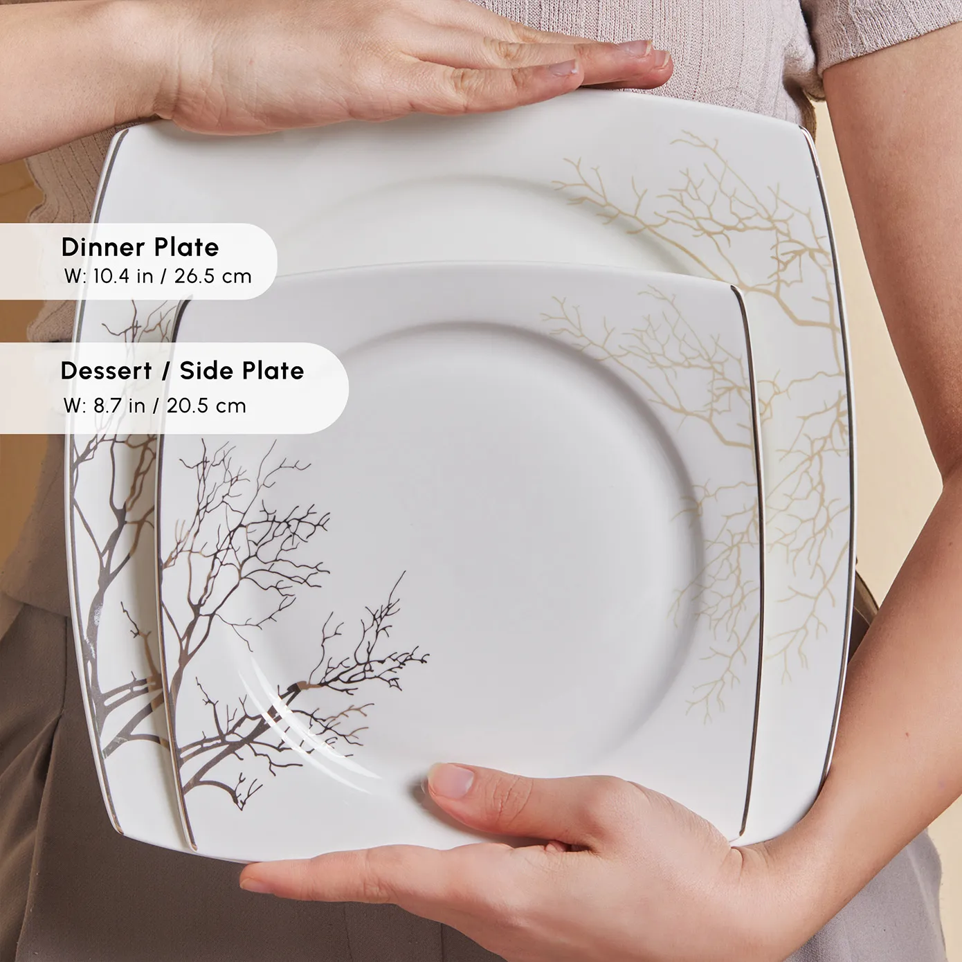 Karaca Square Bone China Autumn 57-Piece Dinner Set for 12 People, White Multi - Image 7